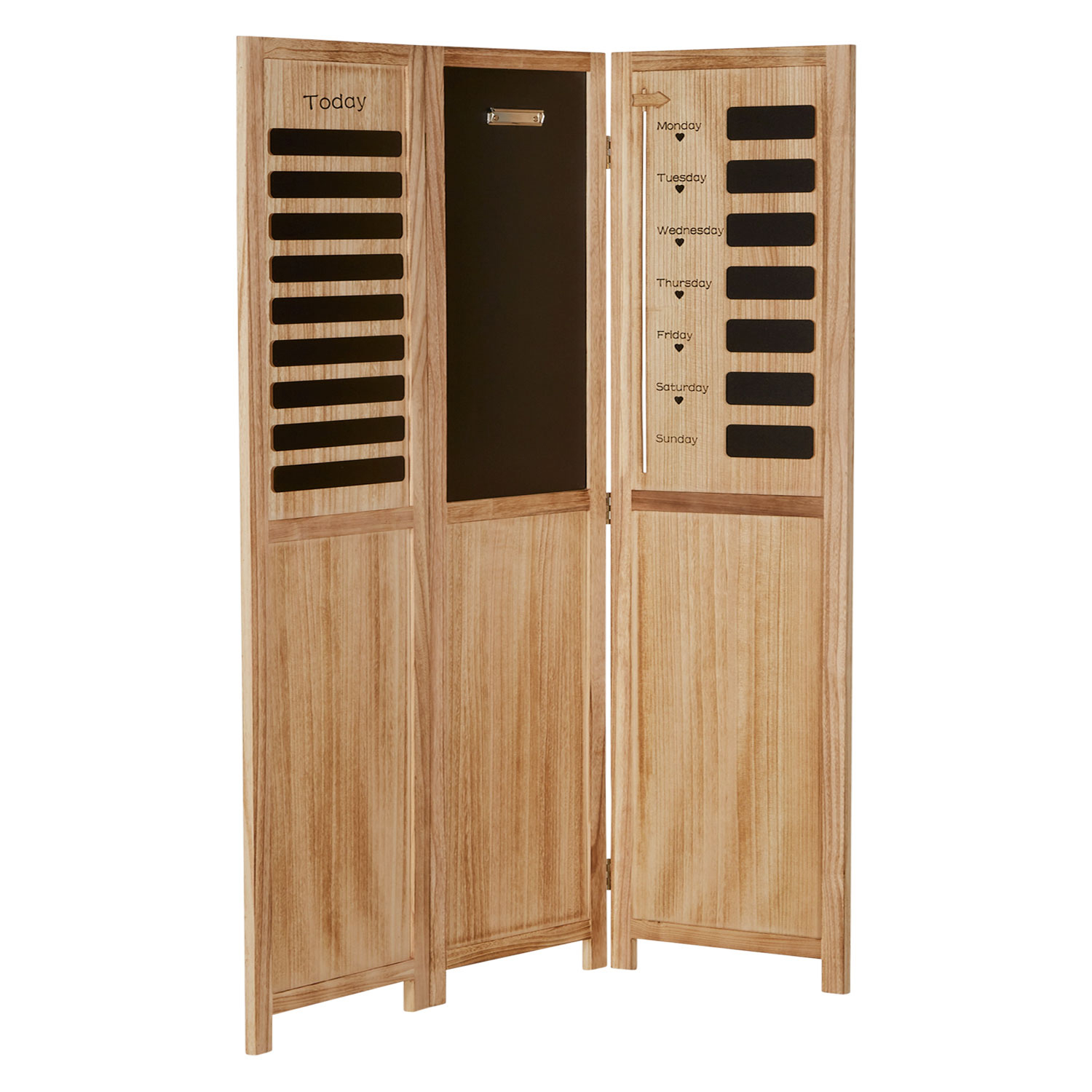 "Nature" Screen with Whiteboard Panels – 3-Piece Set, Wooden Room Divider & Writeable Memo Board