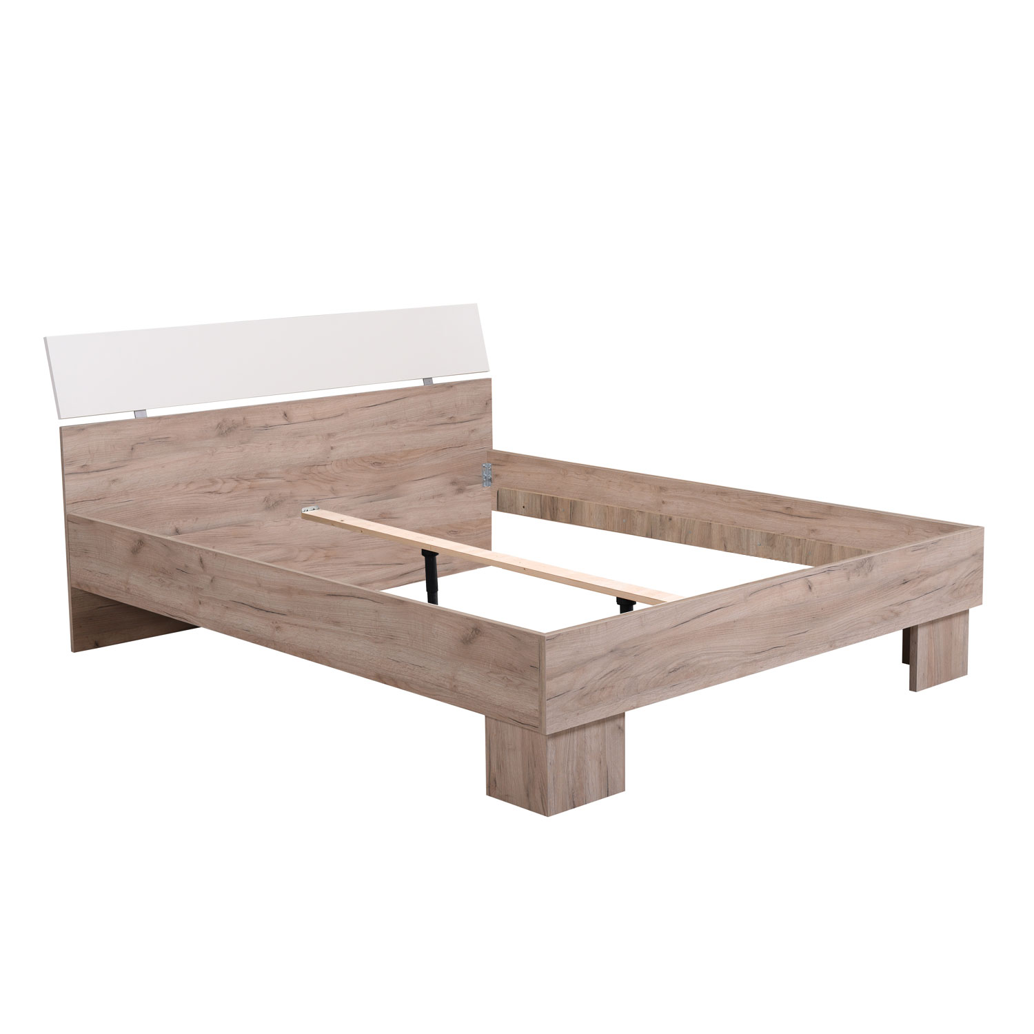 Wooden Double Queen Size Bed 160x200 cm Slatted Frame Bedroom Furniture Oak Grey White