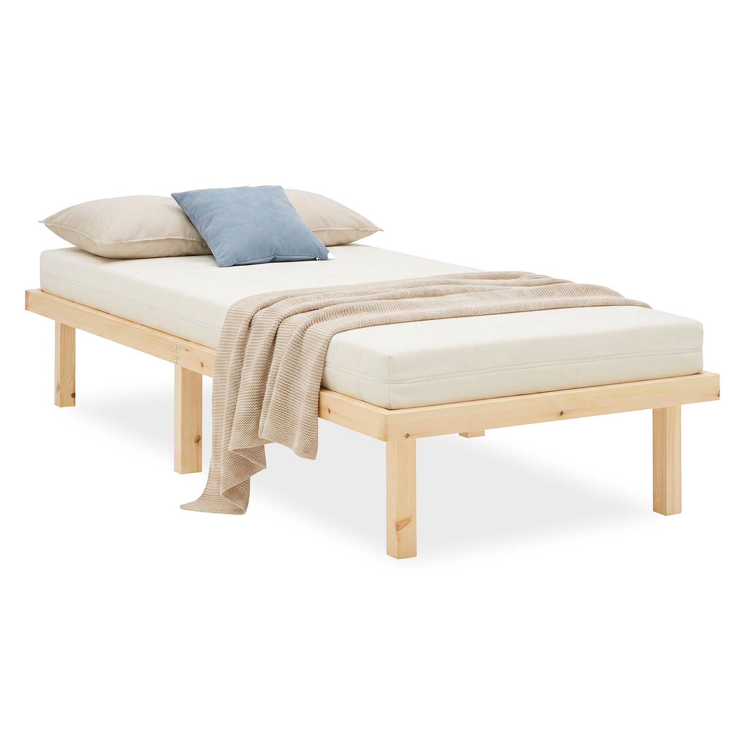 Wooden Bed 90x200 cm Natural | Single Bed | with Slatted Frame | Wood | Kids Youth Guest Bedroom