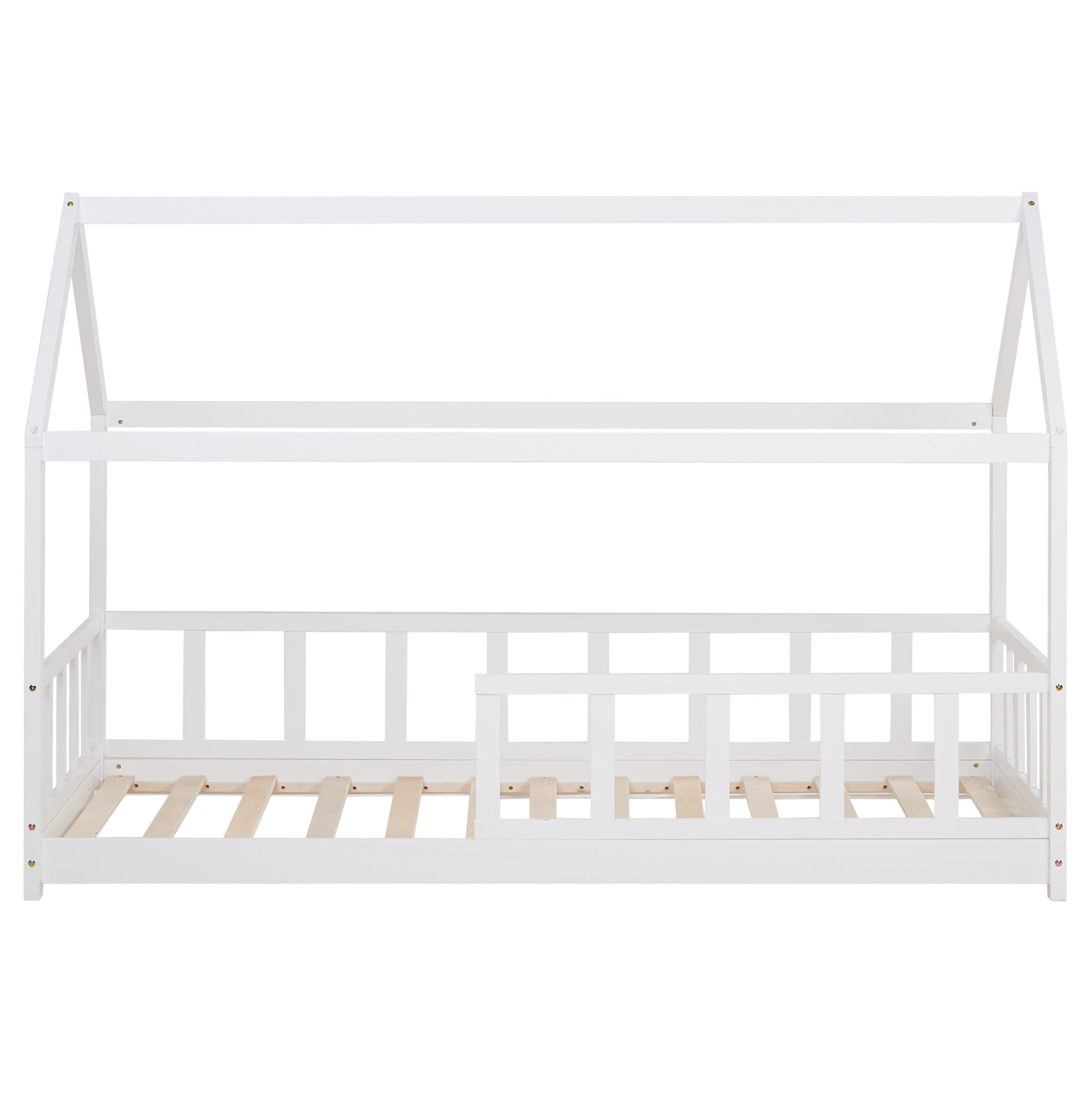 Children's Bed 90x200 cm White | House Bed with Fall Protection | Montessori | Single Bed | with Slatted Frame | Wood
