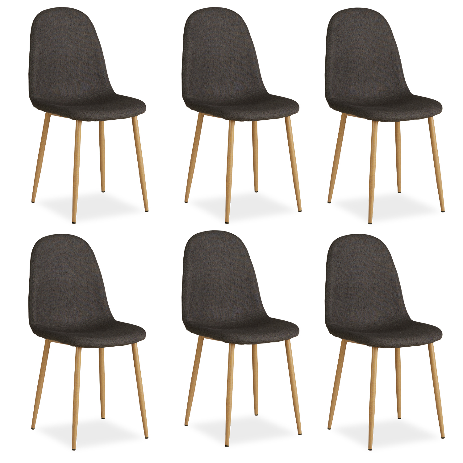 Upholstered Chair Linen Anthracite | Set of 6 | rounded Backrest | without Armrests | Kitchen Dining Room Office