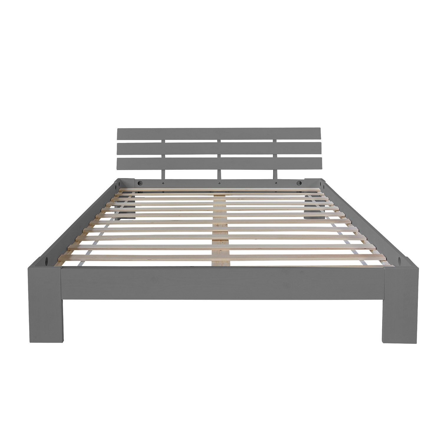 Wood Bed 160x200 cm Gray | Double Bed | with Slatted Frame | Solid | Kids Youth Guest Bedroom