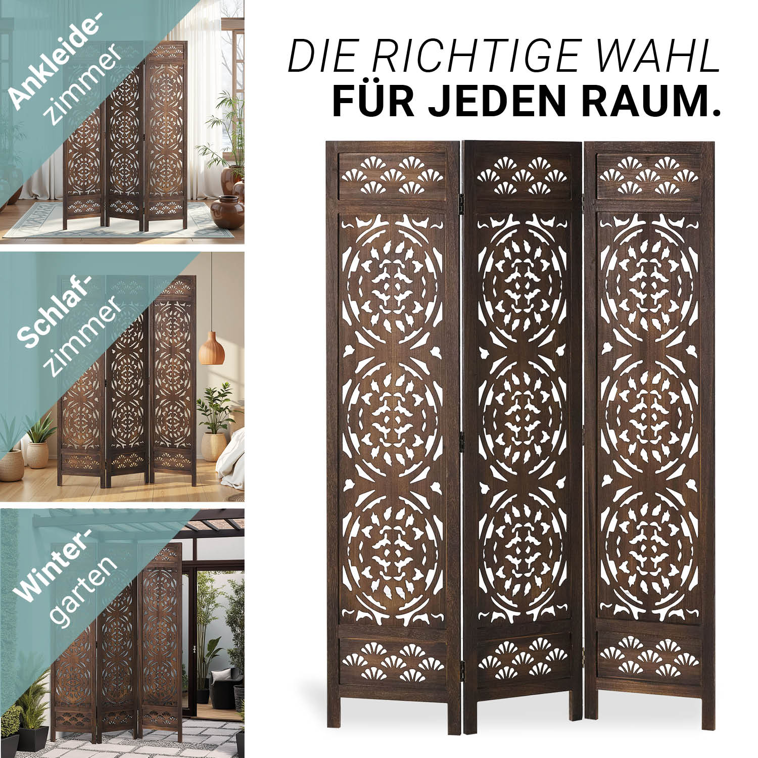 Paravent Brown Design | 3-panel | Wood | Decorative Room Divider | Partition Privacy Screen