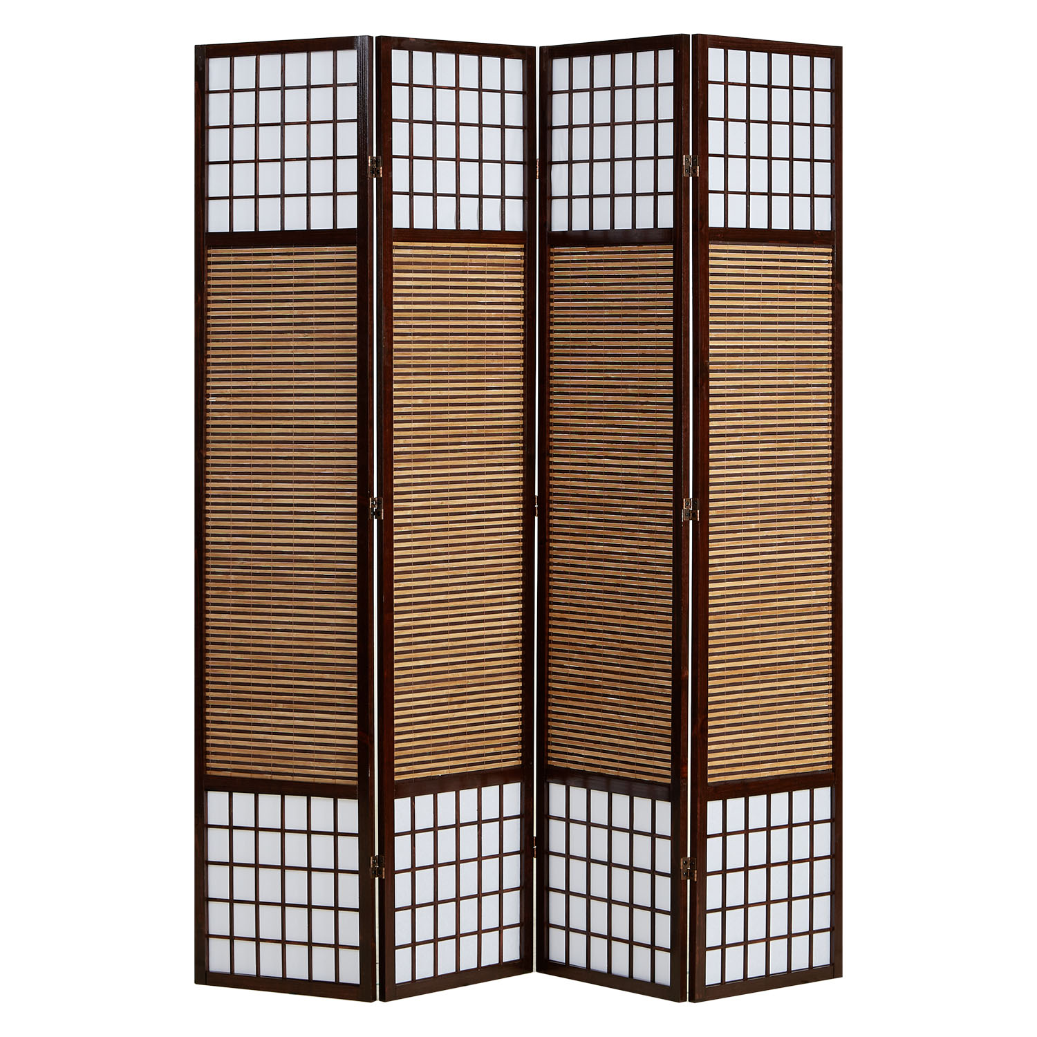 Paravent Brown Bamboo Shoji Rice Paper White Height 200 cm | 4-panel | Wood | Room Divider Partition Privacy Screen