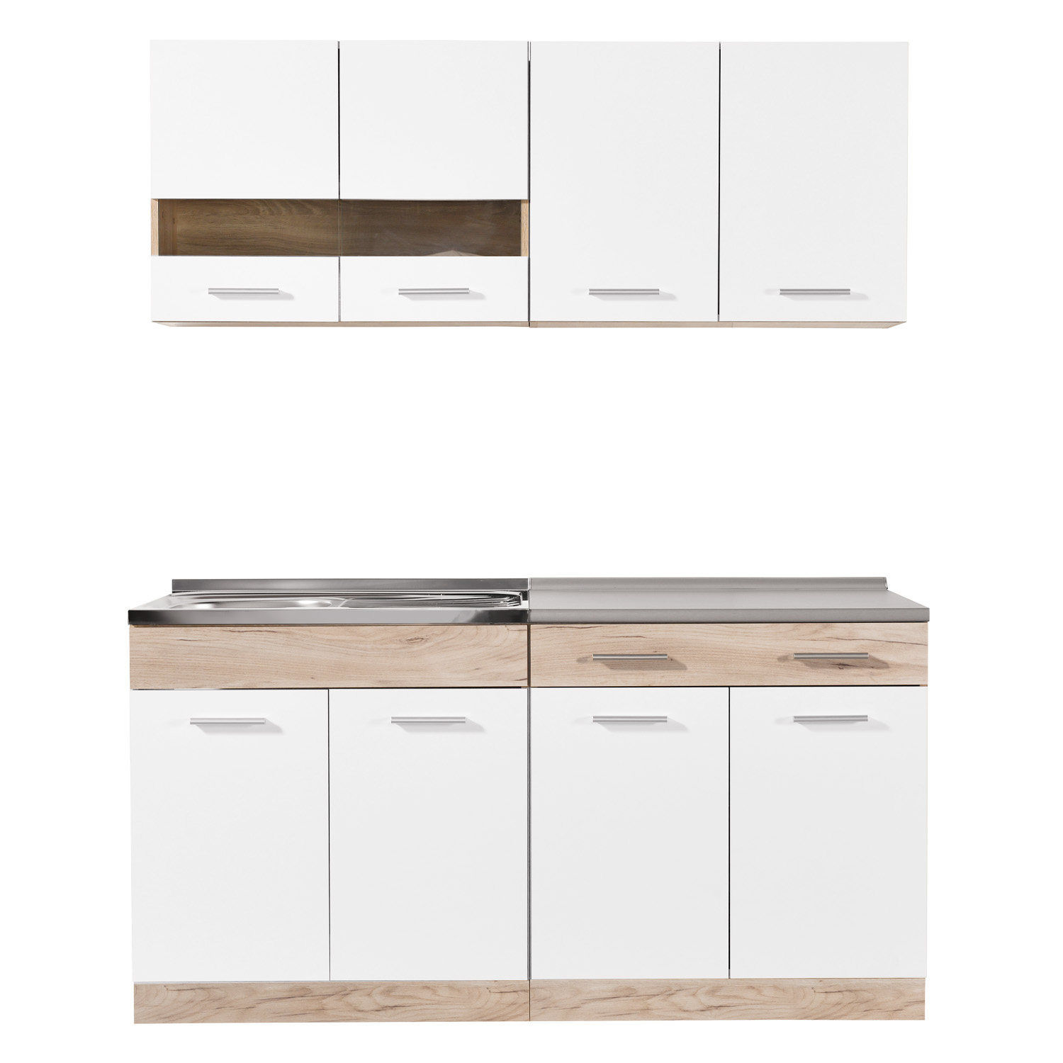 160 cm White Oak Kitchen Unit – modern compact kitchen with cabinetry, without appliances
