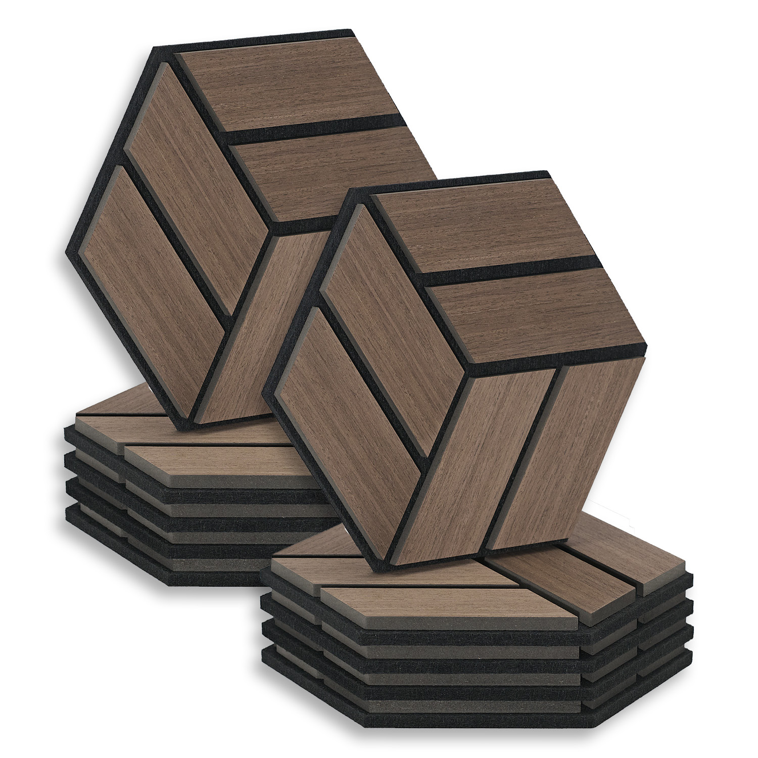Acoustic Panels Wall Panels Hexagon Honeycomb 30 x 26 cm Brown Walnut | Wood | 10-piece Set | 3D