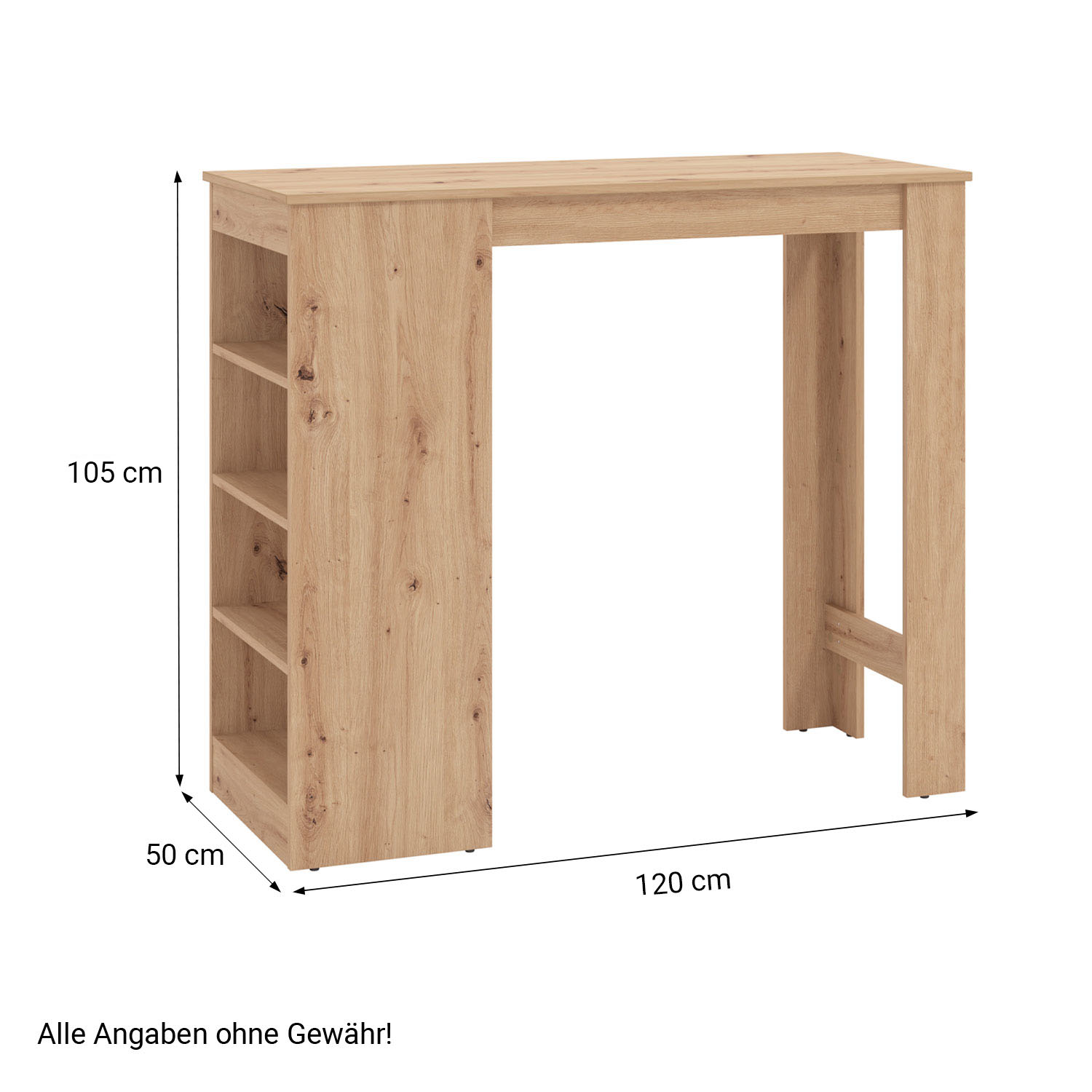 Bar table 120x50 cm Oak White Bartop table Wooden Kitchen Table Breakfast bar table High table Pub table Dining table