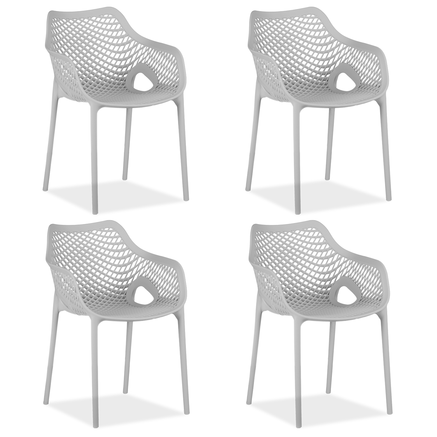 Garden chair with armrests Set of 4 Camping chairs Grey Outdoor chairs Plastic Egg chair Lounger chairs Stacking chairs