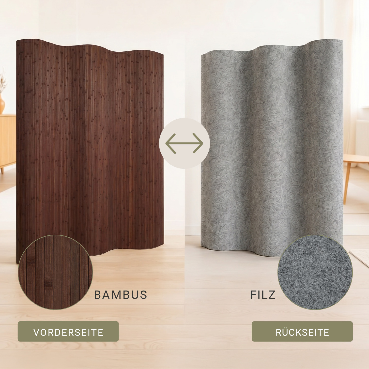 Paravent Bamboo Height 200 cm Dark Brown | Room Divider Partition Privacy Screen