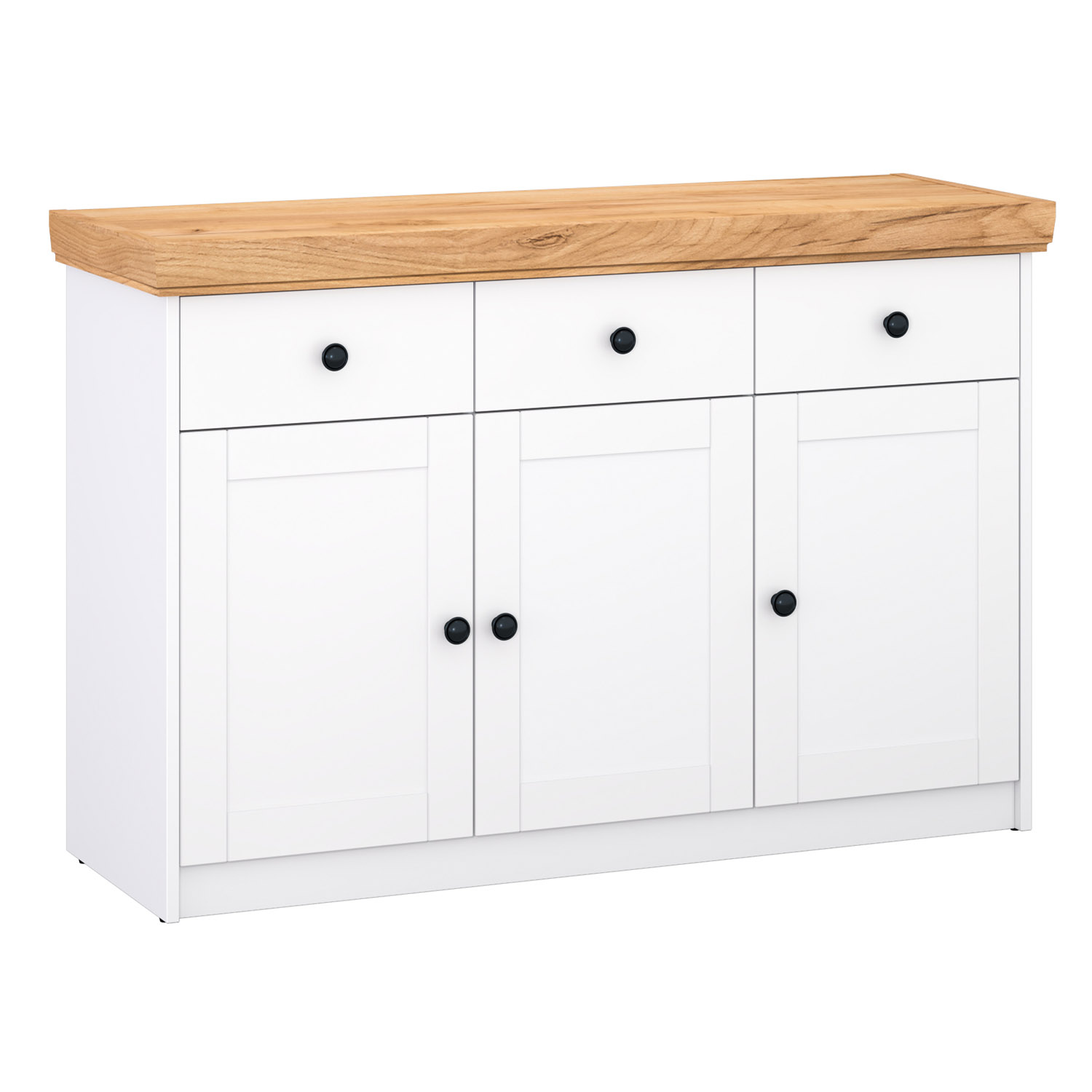 Kommode Weiß mit Eicheplatte – Sideboard mit Stauraum im Landhausstil