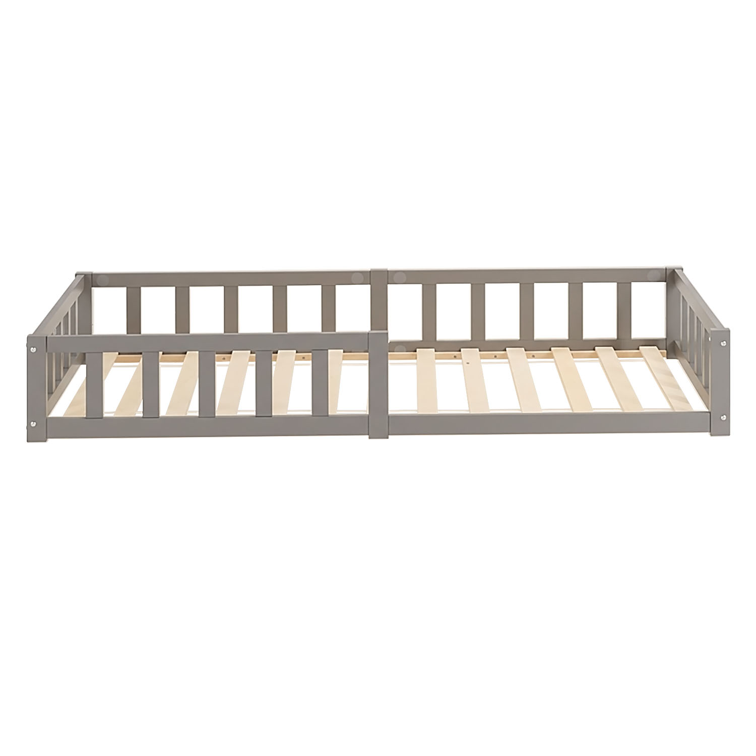 Children's Bed 90x200 Grey | Floor Bed with Mattress & Slatted Frame | with Fall Protection | Montessori