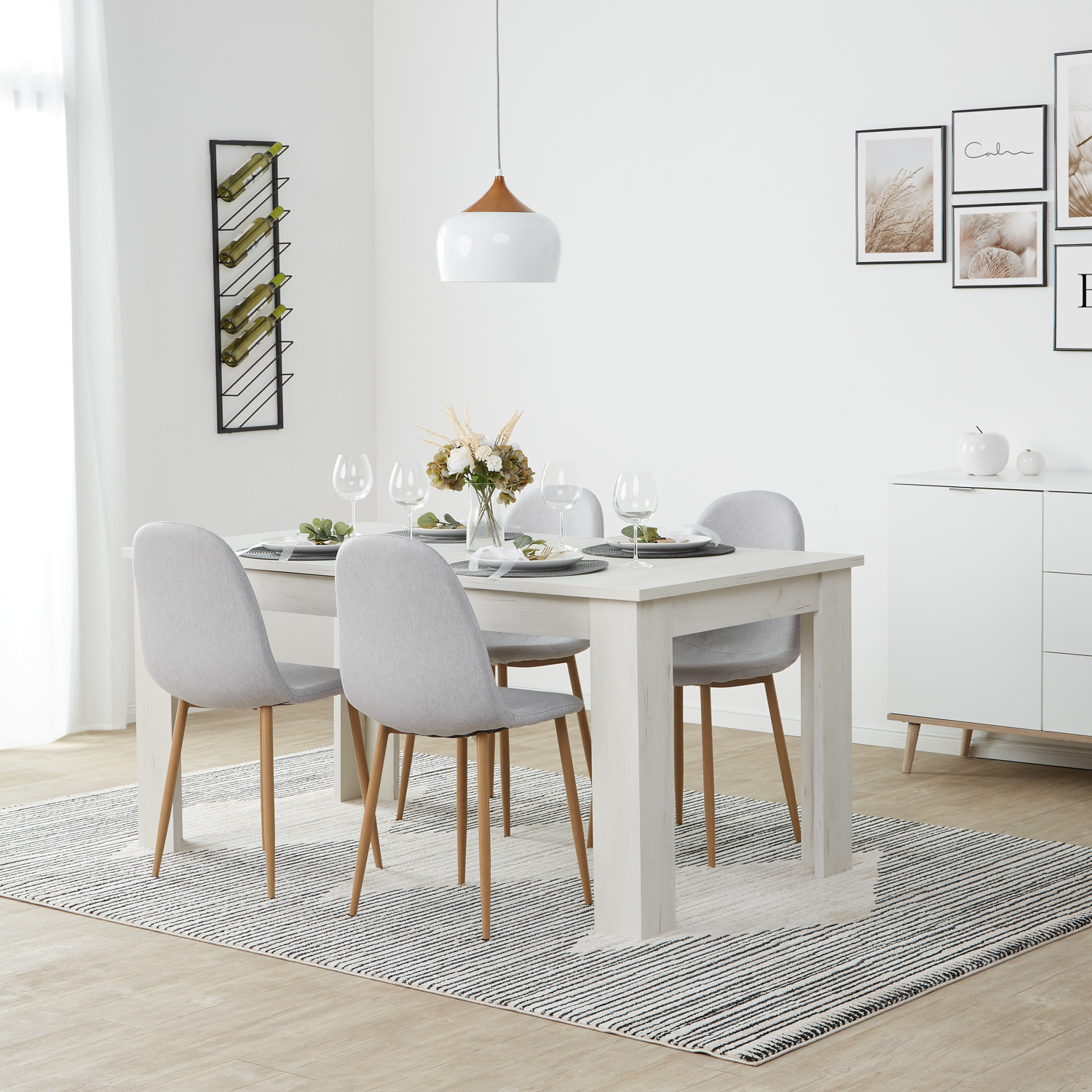 Upholstered Chair Linen Grey | Set of 6 | rounded Backrest | without Armrests | Kitchen Dining Room Office