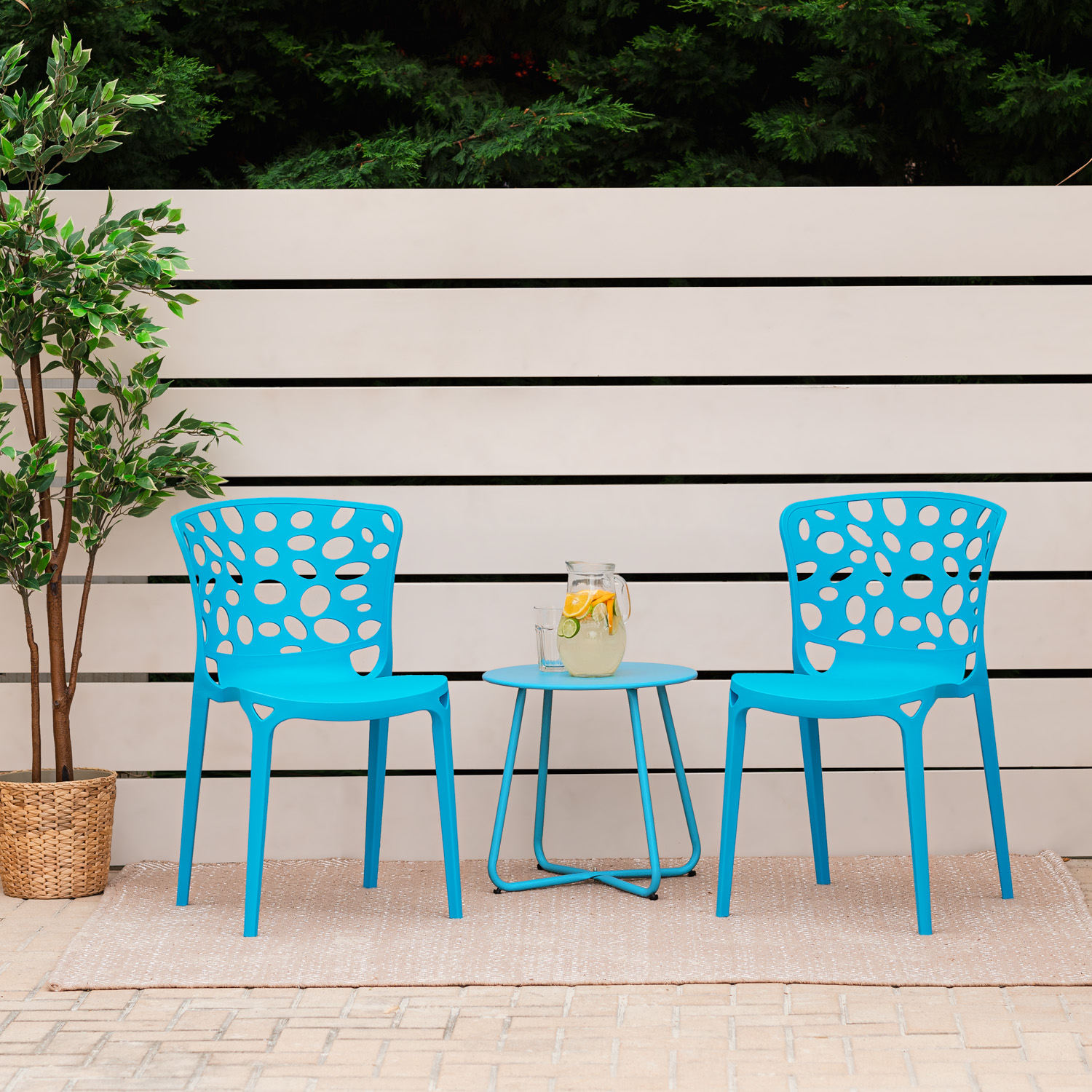 Gartenstuhl 4er Set Modern Blau Stühle Küchenstühle Kunststoff Stapelstühle Balkonstuhl Outdoor-Stuhl