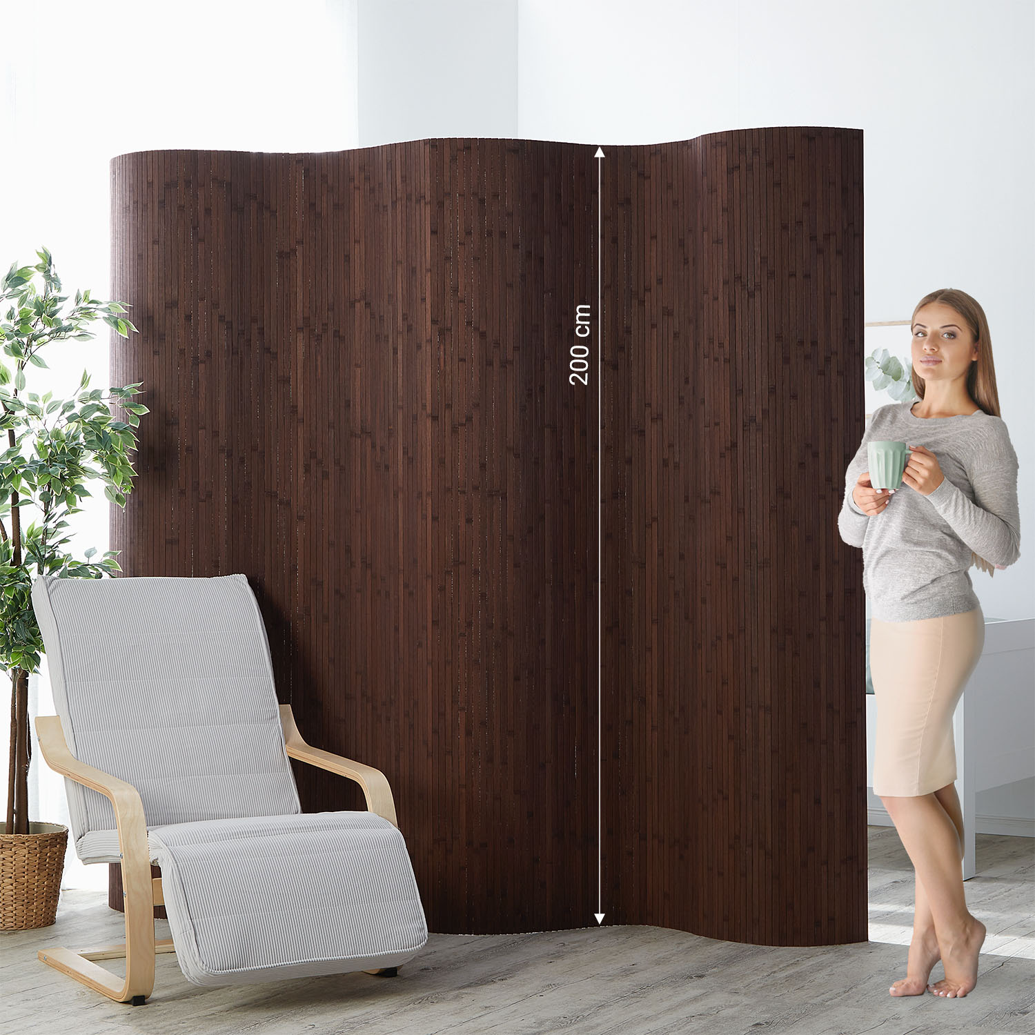 Paravent Bamboo Height 200 cm Dark Brown | Room Divider Partition Privacy Screen
