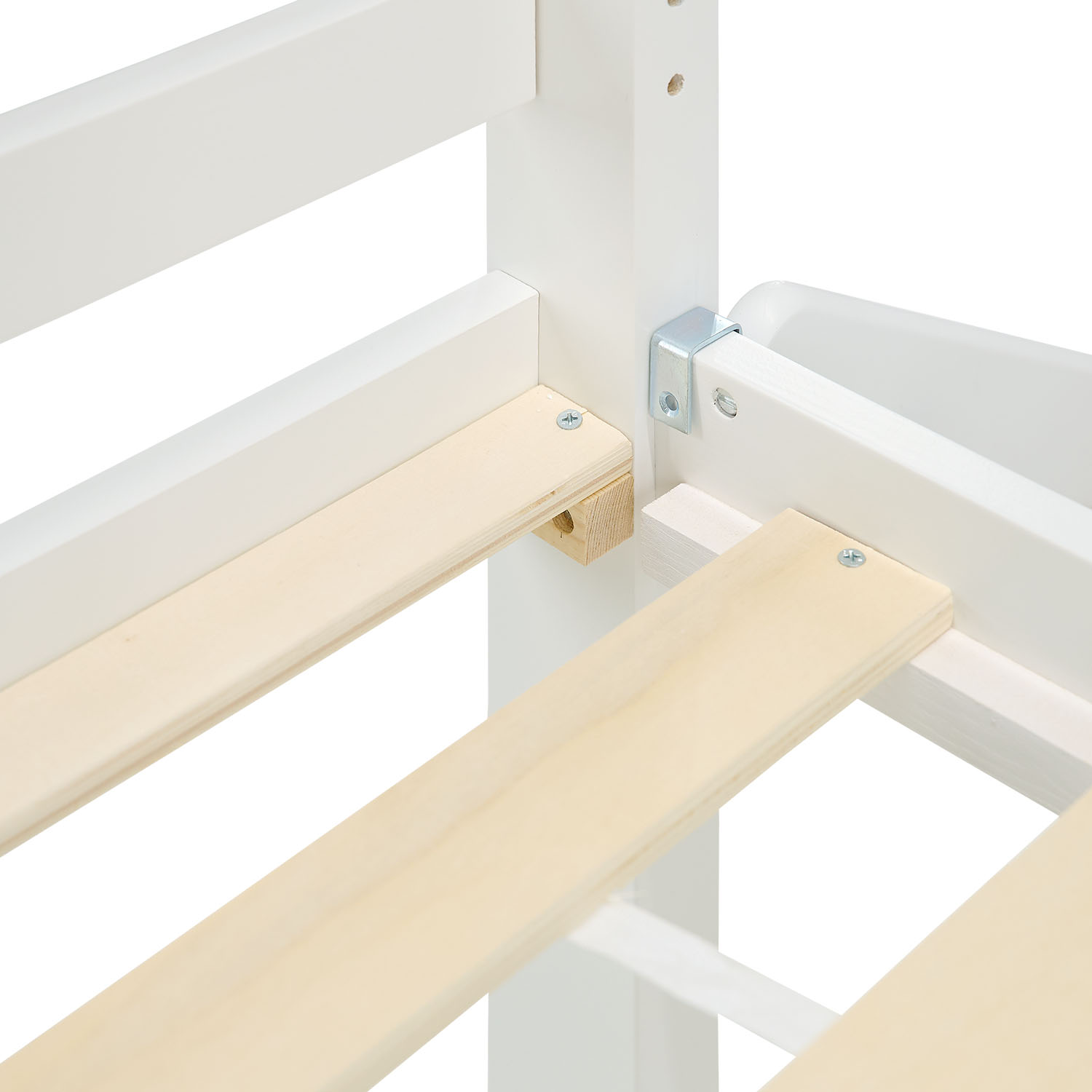 Children's Loft Bed 90x200 cm White with Blue Curtain | Slide | Includes Slatted Base | Includes Mattress