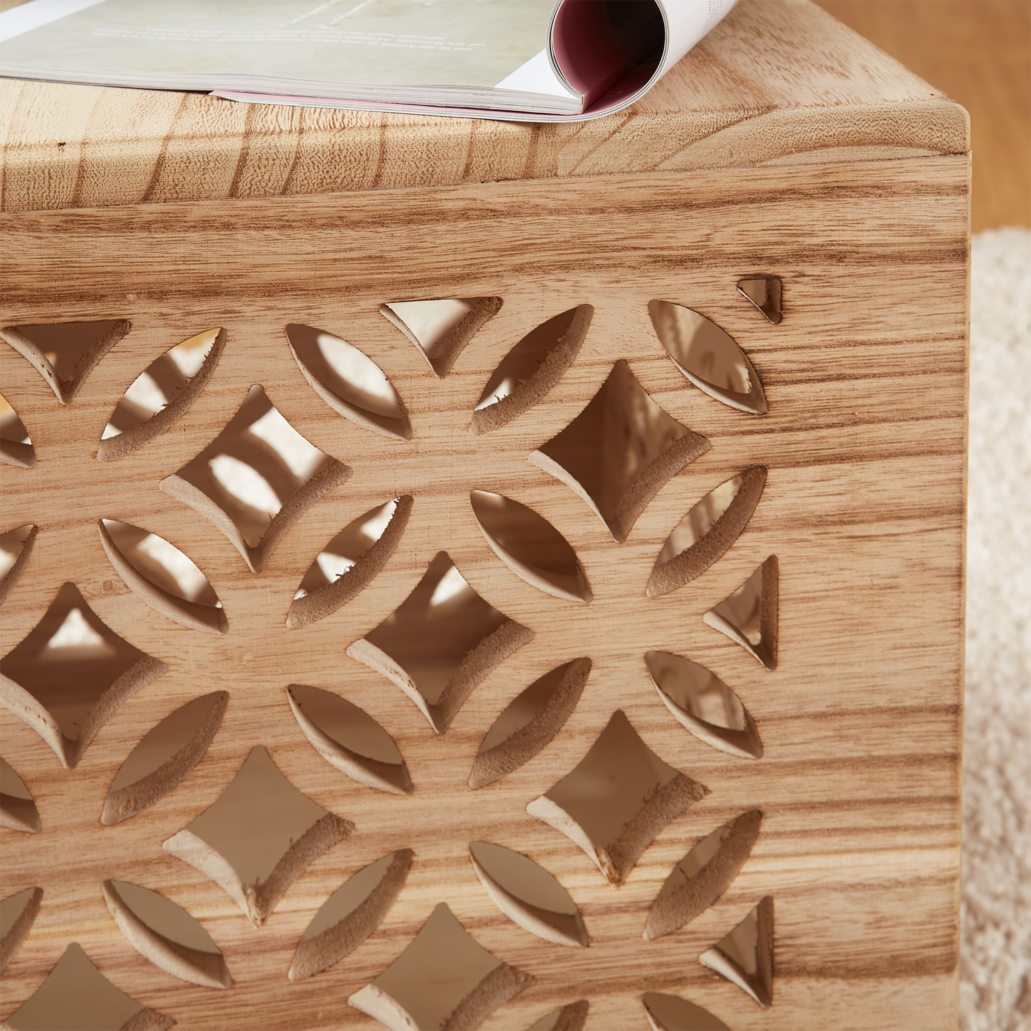 Side table wood cube bedside light