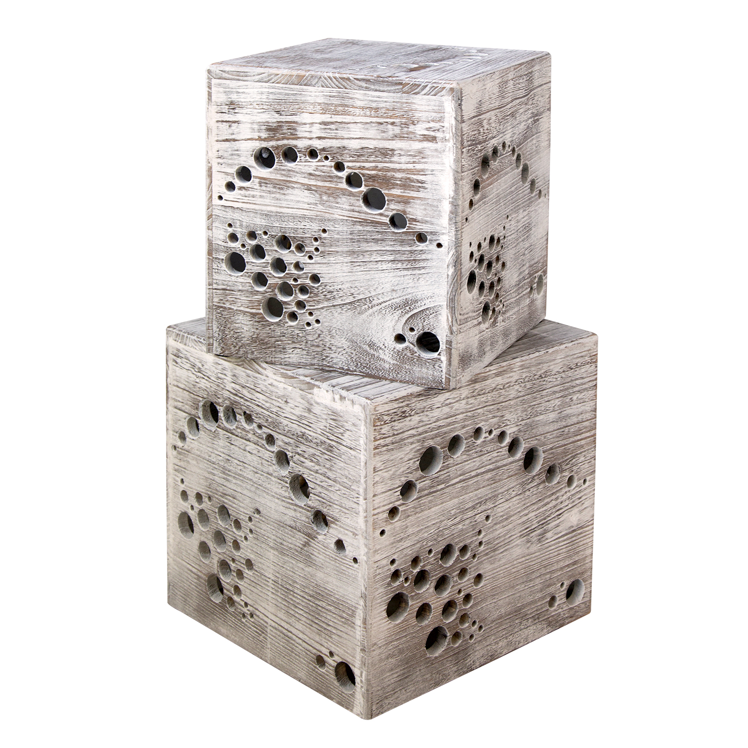 Hocker Beistelltisch 2er set Holz Würfel Nachttisch grau Cube Couchtisch
