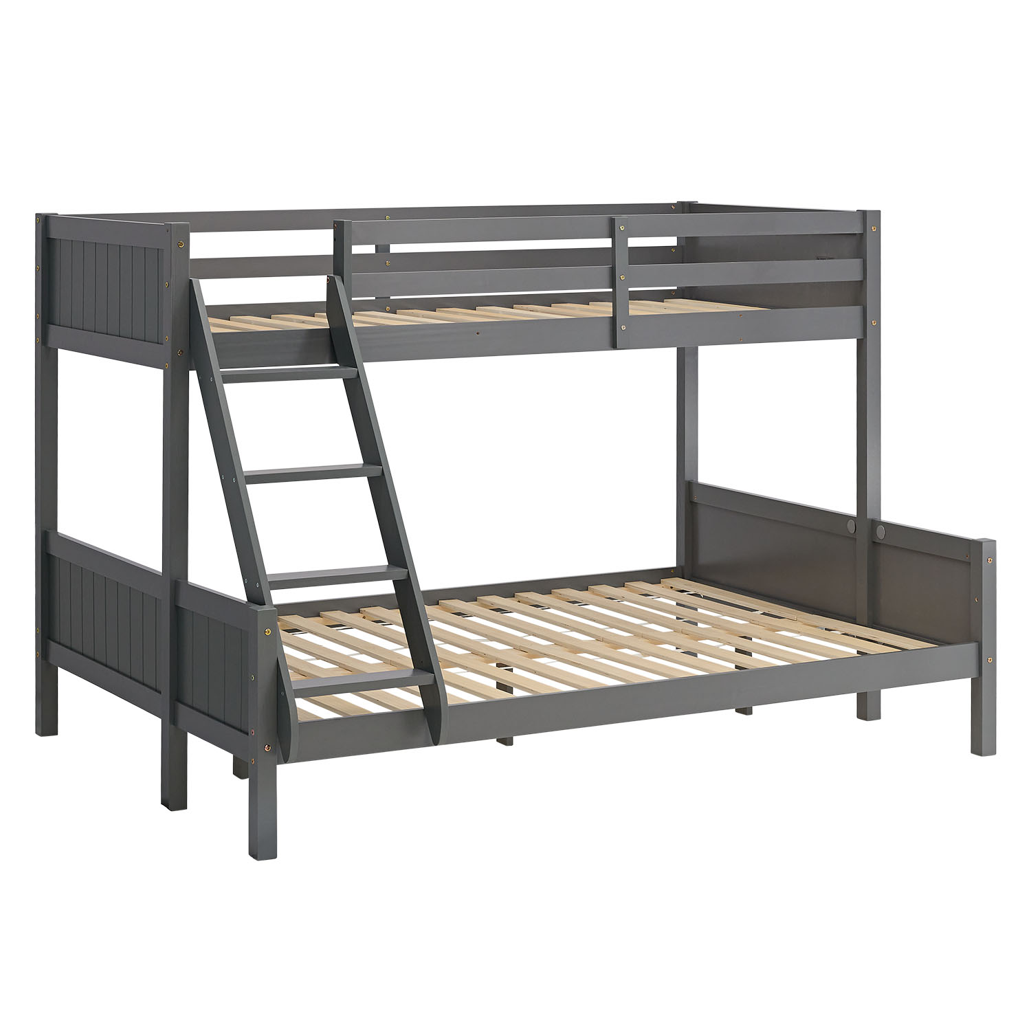 Bunk Bed Kids Bed 90x200 and 140x200 cm White Grey 2 Mattresses Wood Cabin Bed High Sleeper Bed Loft Bed Childrens Bed Twin Bed Drawer