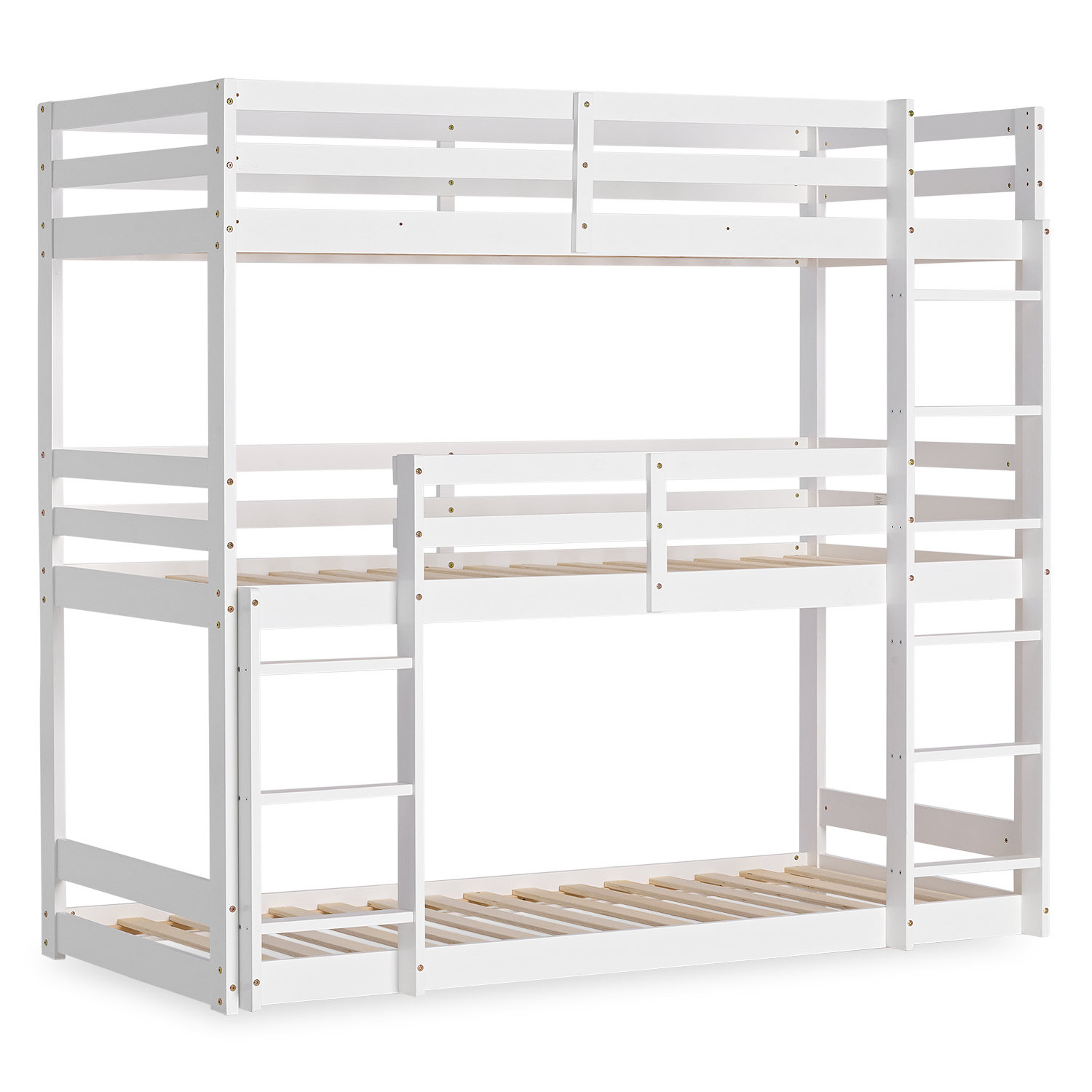 Bunk Bed 3 Levels 90x200 cm White | Ladders White | with Slatted Frame