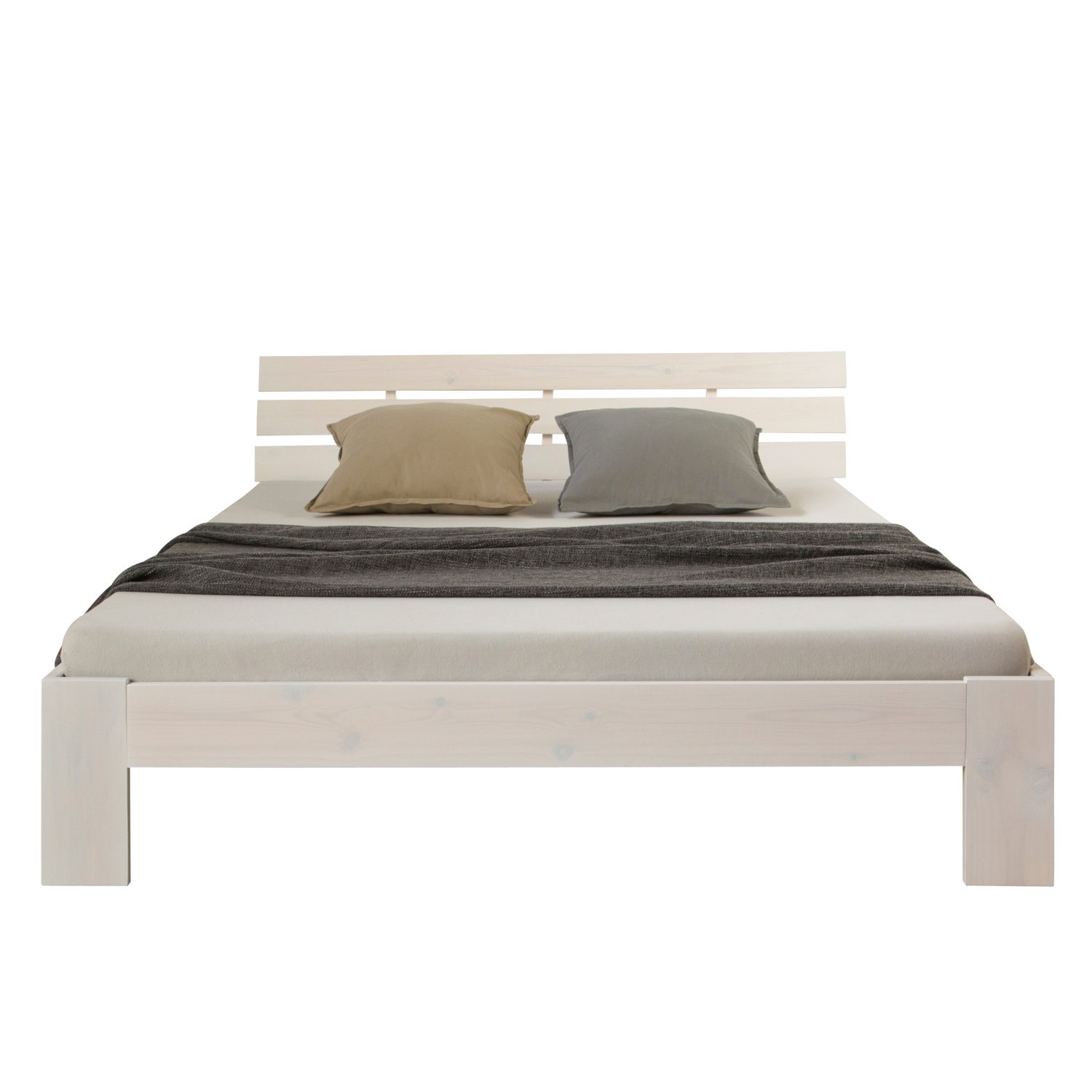 Wood Bed 160x200 cm White | Double Bed | with 2 Mattress | Solid | Kids Youth Guest Bedroom