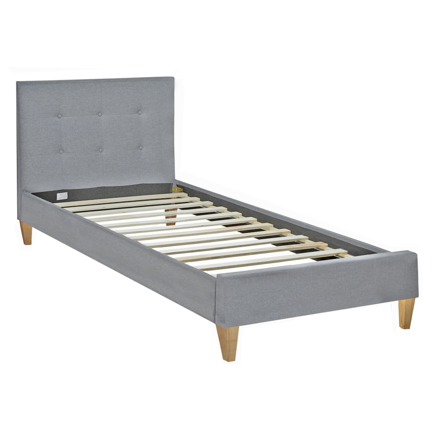 Upholstered bed 90x200 cm grey | with slatted frame | with mattress | single fabric bed frame