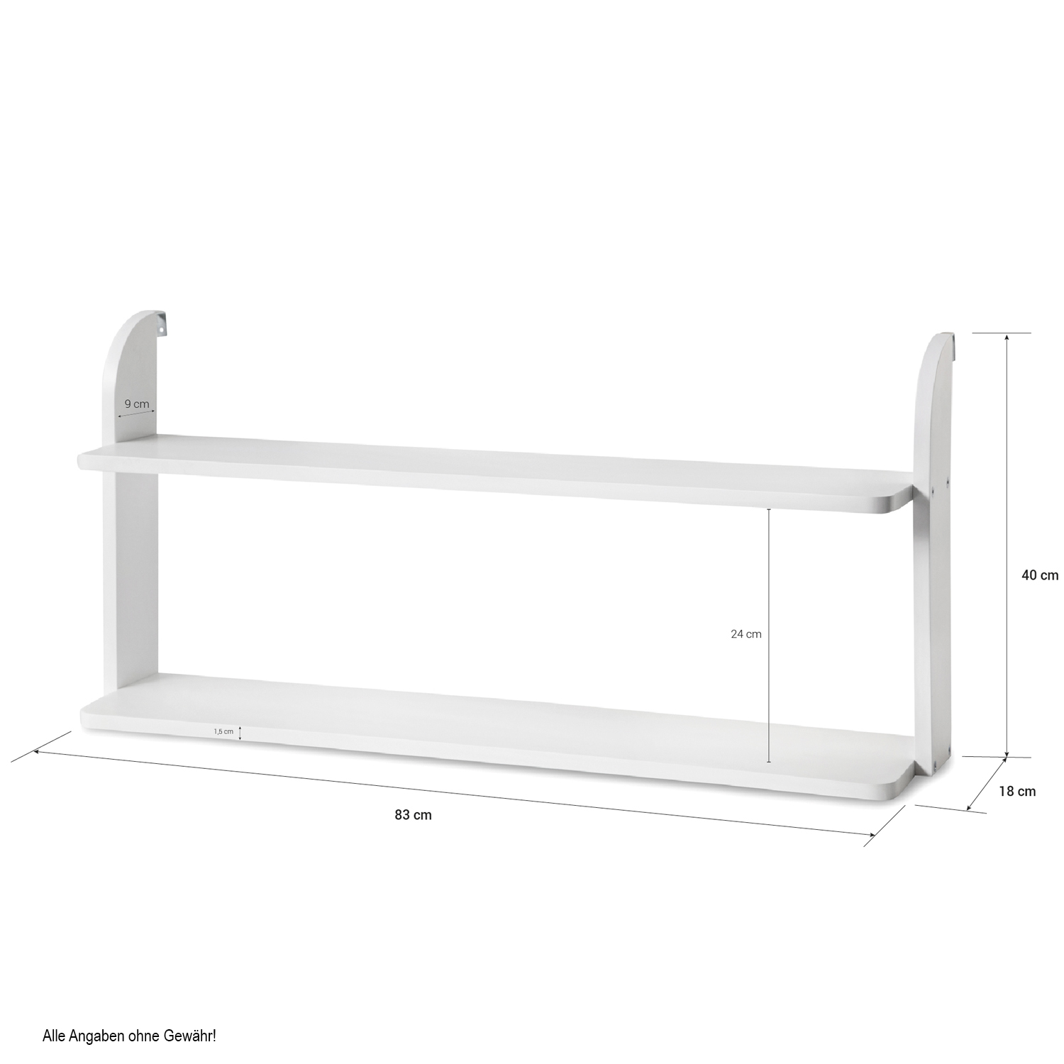 Hanging Shelf Bunk Bed Bookshelf Suspended Rack White Wood 2 Shelves