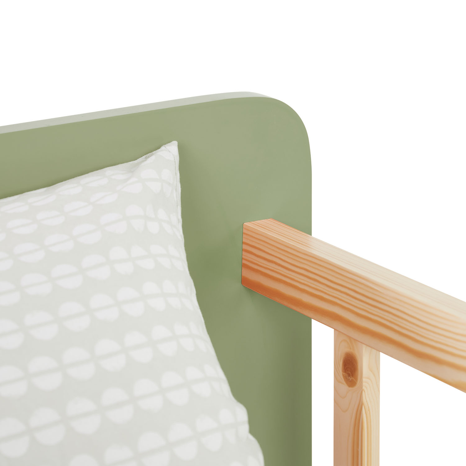 Children's Bed 90x200 cm Green Natural | Retro Bed with Fall Protection | Single Bed | with Slatted Frame | Wood