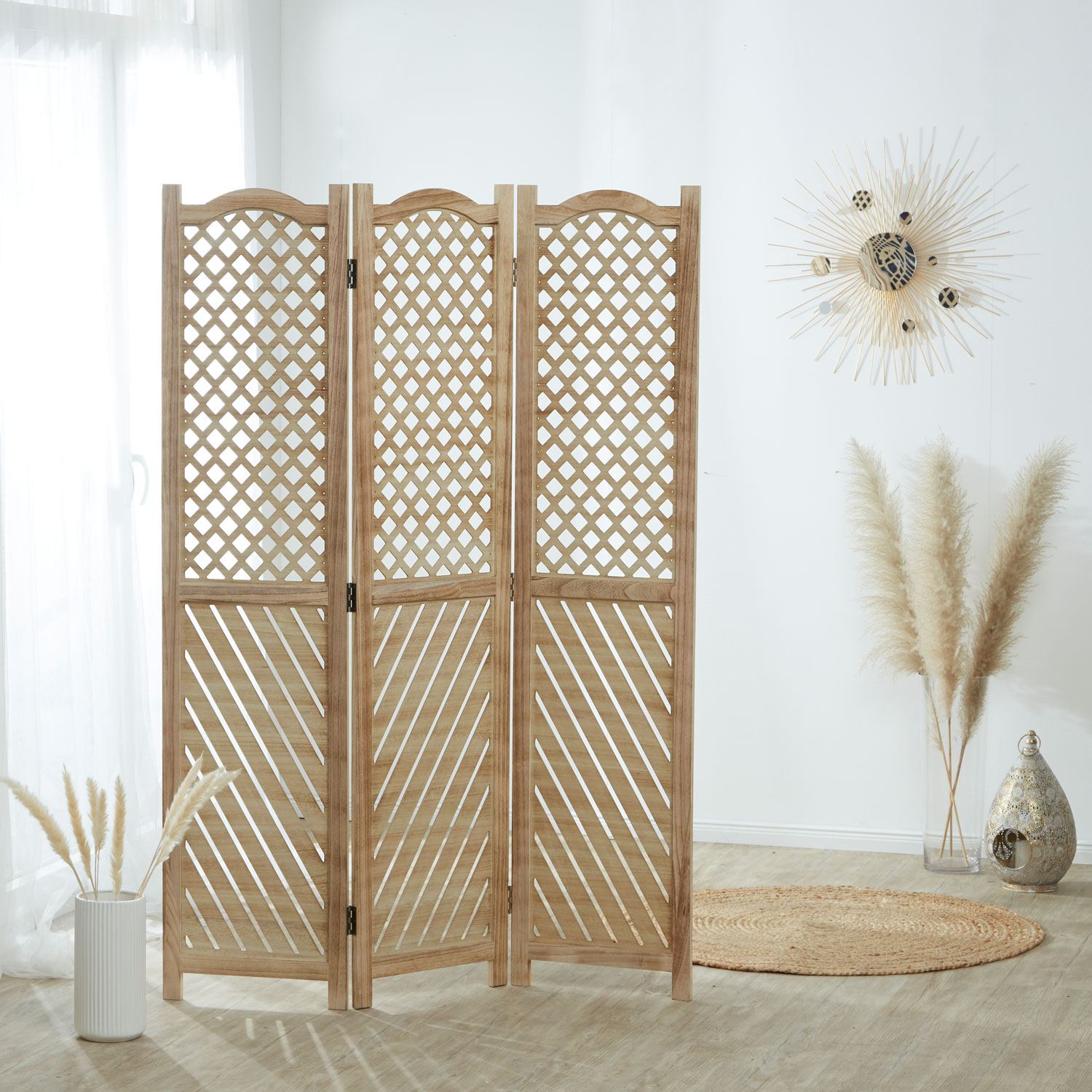 Paravent Natural Various Patterns | 3-panel | Wood | Room Divider Partition Privacy Screen