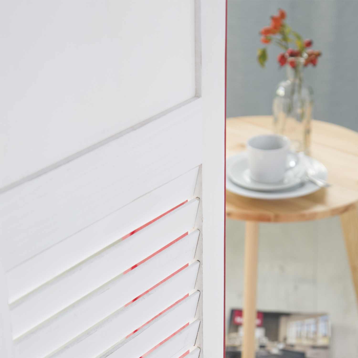 Paravent Red White Black Maritime Motifs | 3-panel | Wood | Room Divider Partition Privacy Screen