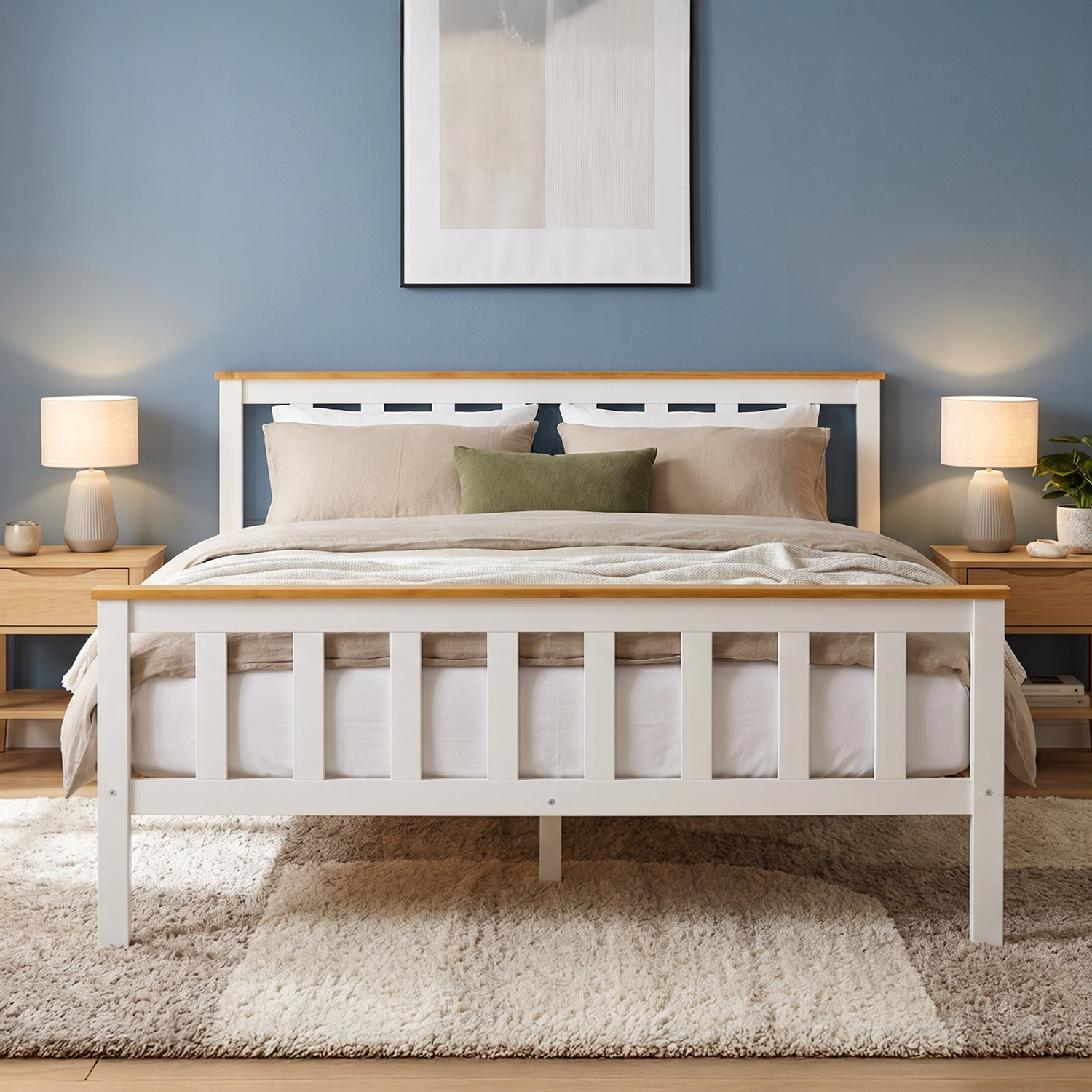 Wooden Bed 140x200 cm Natural White | Double Bed | With Slatted Base | Scandinavian Style | Children's, Teen, or Guest Bedroom