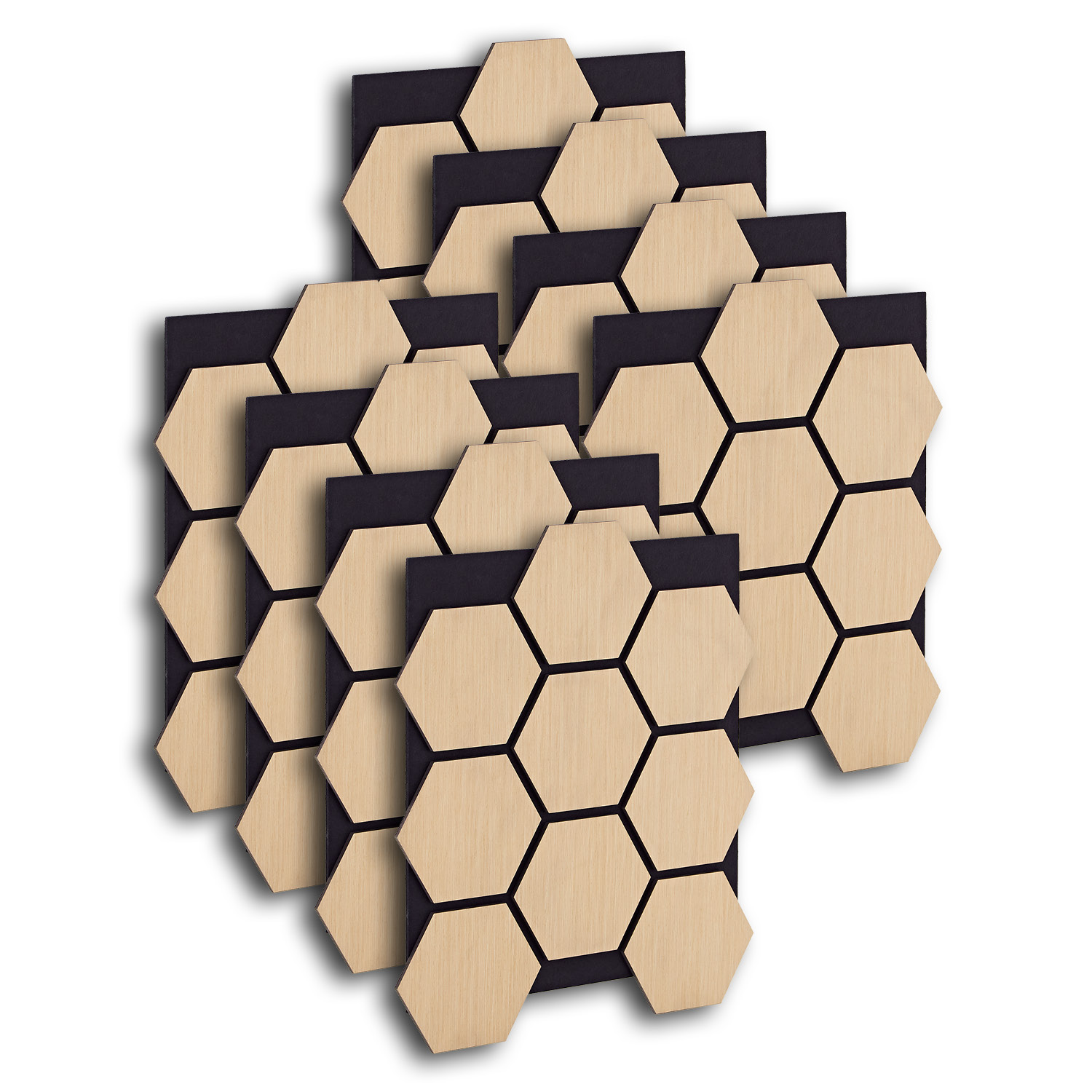 Acoustic Panels Wall Panels Hexagon Honeycomb 76 x 62 cm Natural Oak | Wood | 8-piece Set | 3D
