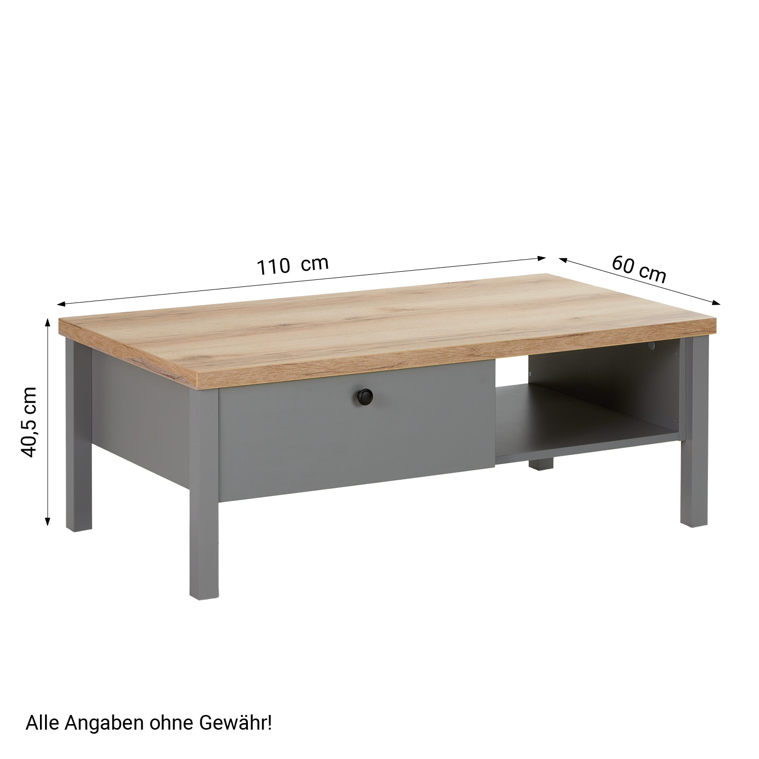 Coffee Table 110x60 cm Living Room Table Grey Wooden Table Storage Drawer