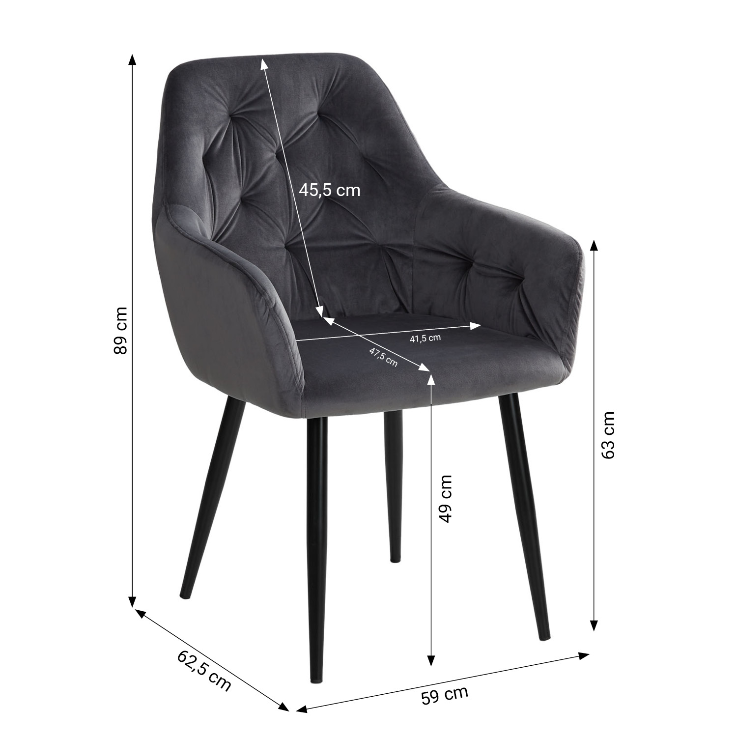 Upholstered Chair Velvet Grey | single | with Armrests | Kitchen Dining Room Office