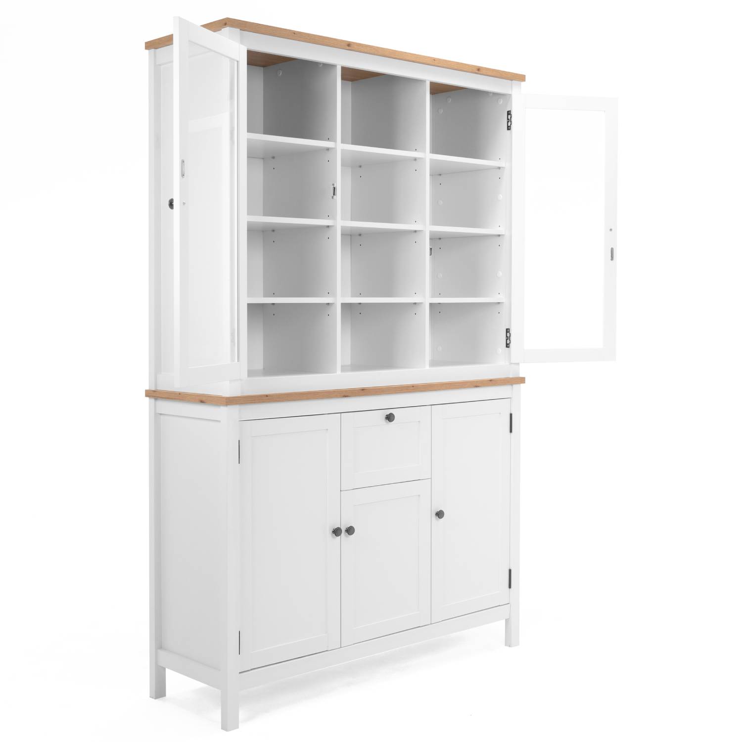 Buffet Cabinet Sideboard Cupboard Kitchen Storage with Glass Doors White