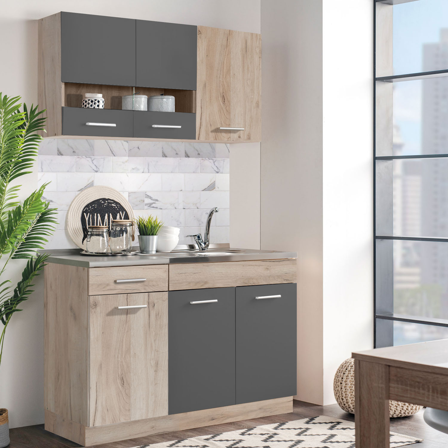 Kitchen Unit without Appliances 120 cm Gray | Oak | Single Kitchen | Mini Kitchen | Kitchen Element
