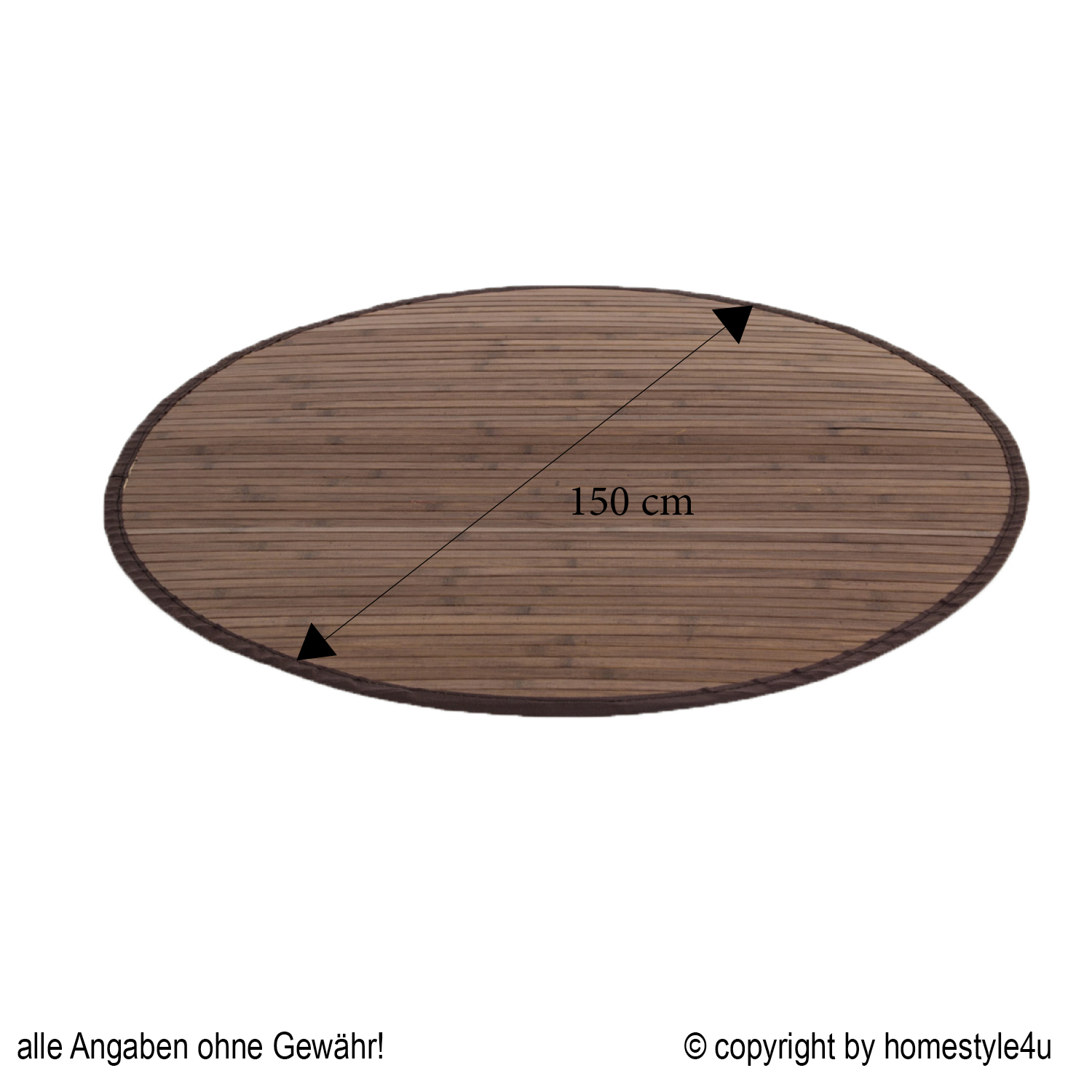 Bamboo carpet Rug 150 cm round in dark brown