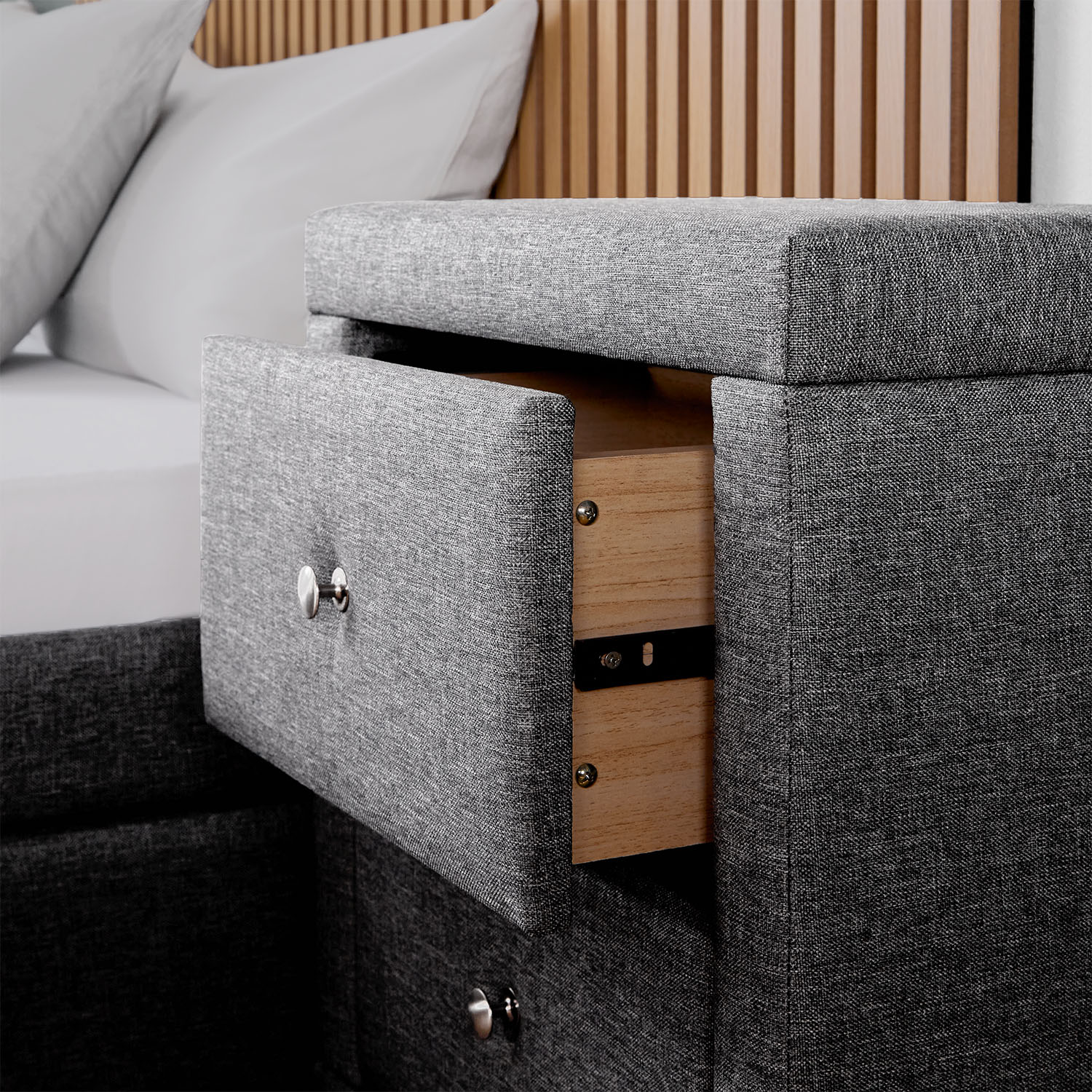 2 Bedside tables Nightstand bedroom 2 Chest drawers Side table Grey fabric