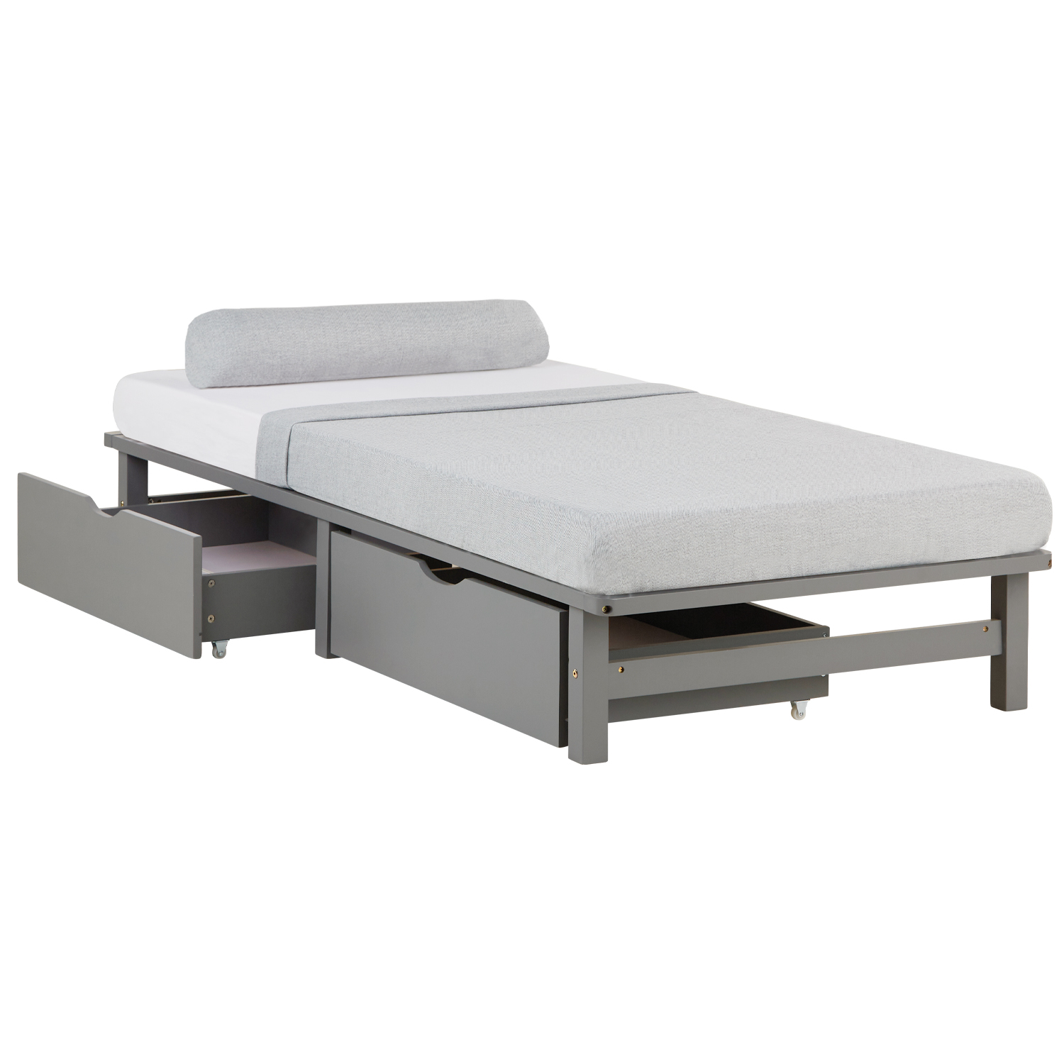 Pallet Bed 90x200 cm with Bed Drawer Set of 2 Slatts Solid Wooden Bed Grey Pallet Furniture