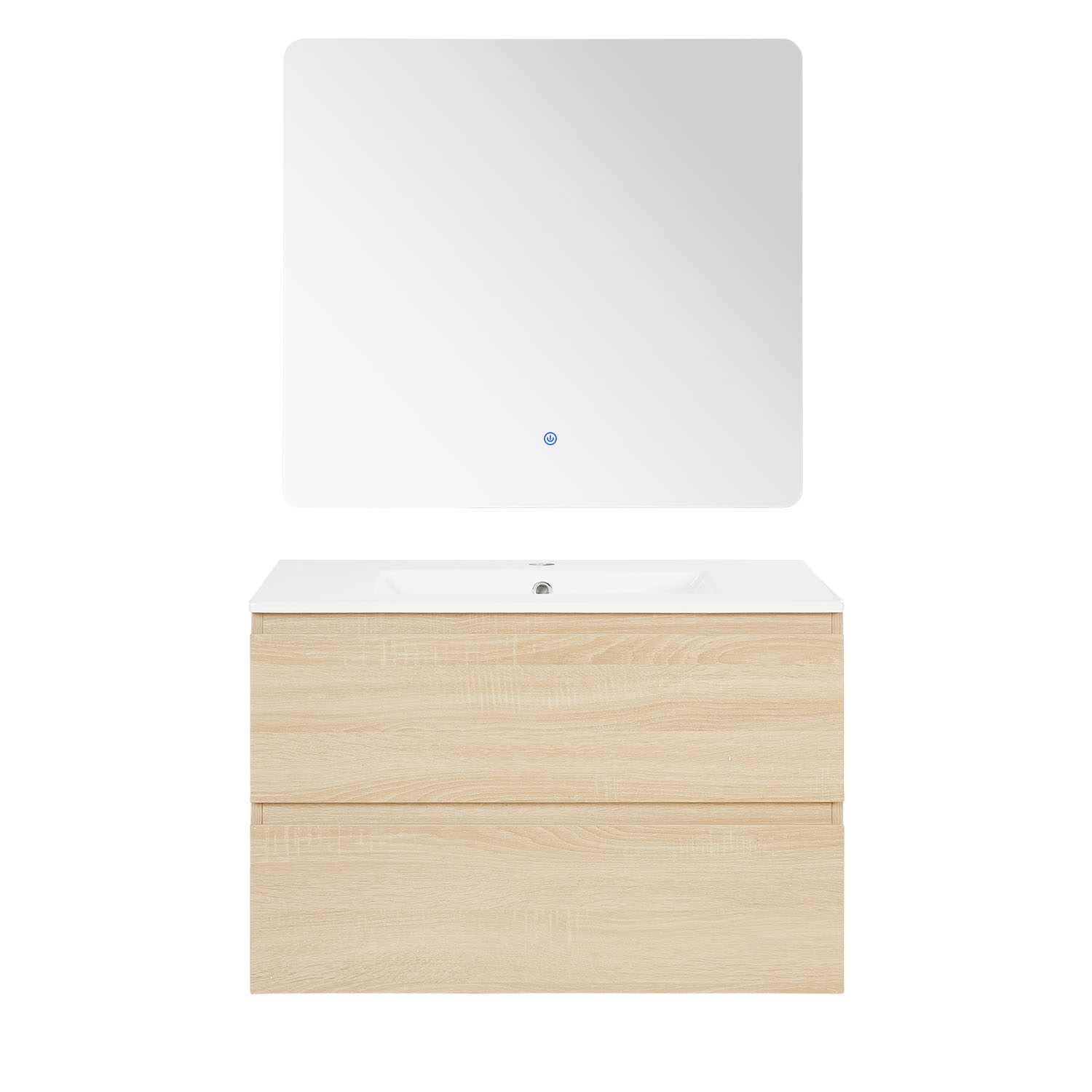 Bathroom mirror and cabinet 80 cm Natural Wood Oak Storage Vanity unit Bathroom furniture Sink unit Washroom wall cabinet