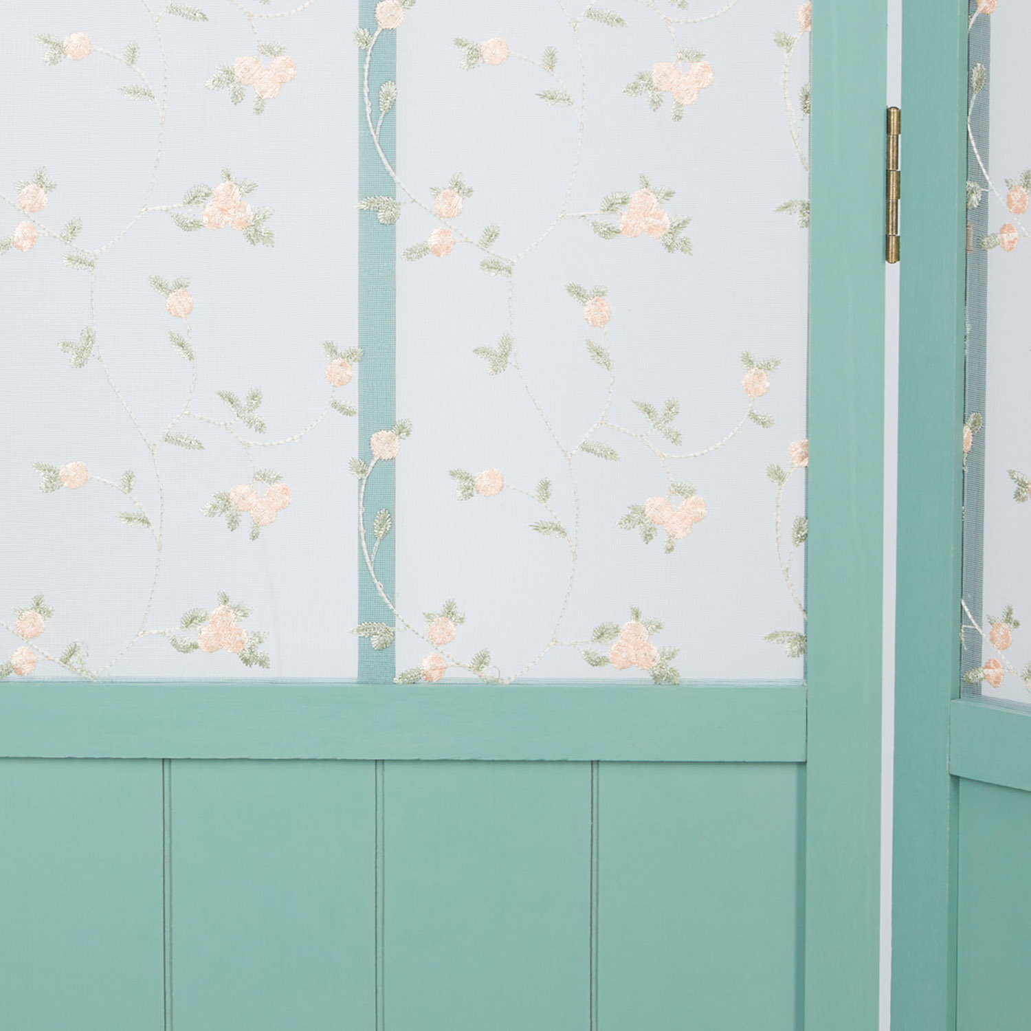 Paravent Turquoise Country House Style | Fabric Cover Floral Pattern | 3-panel | Wood | Room Divider Partition Privacy Screen