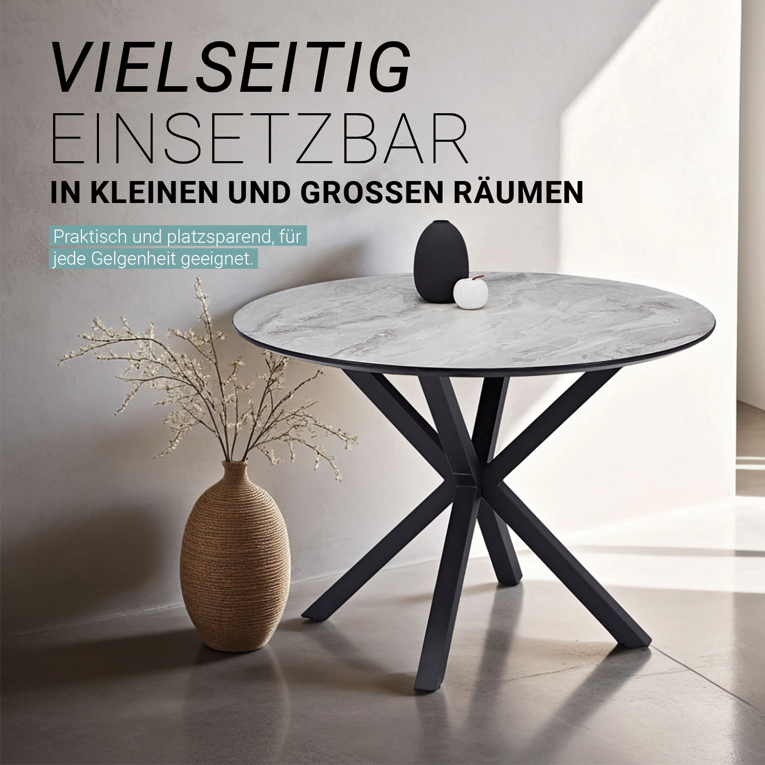Modern Dining Table Round Ø 110 cm Kitchen Table Black Grey Black Table 8 Seater Industrial Look