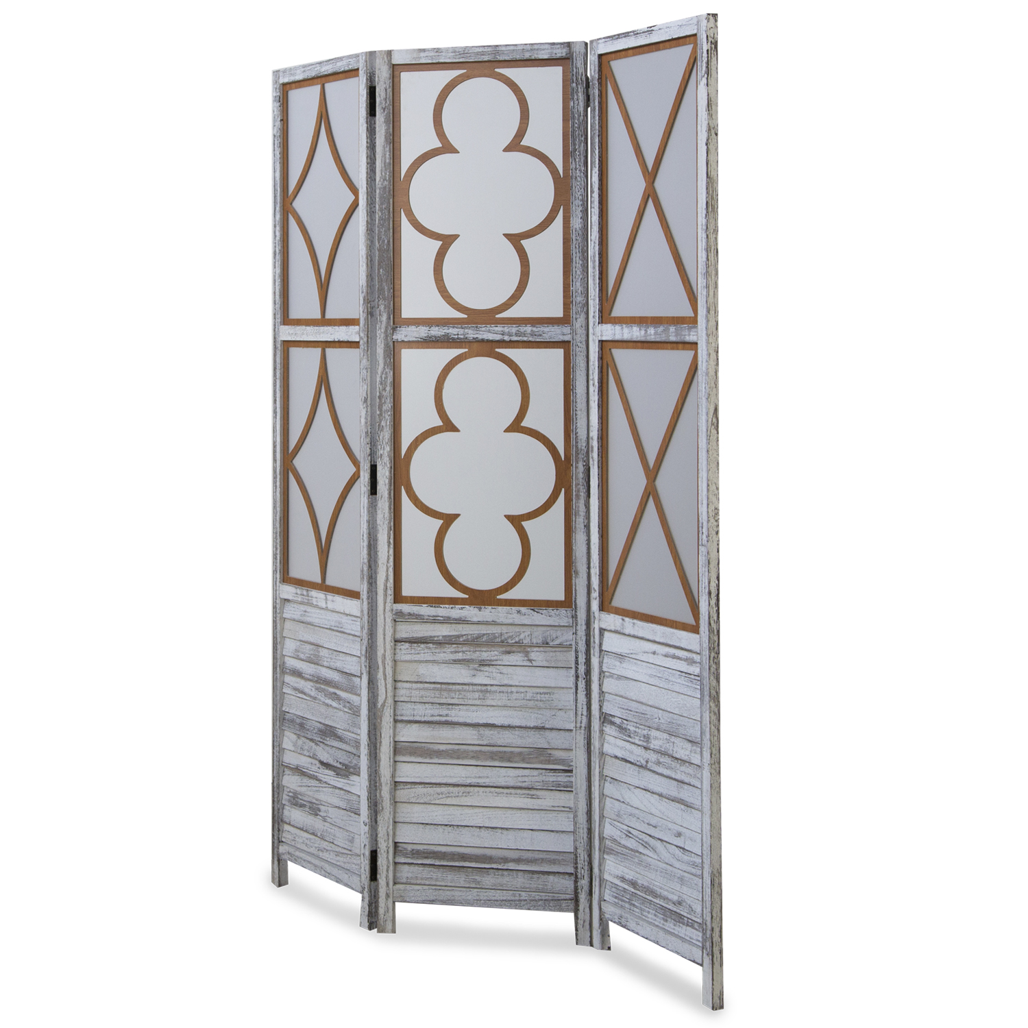 Paravent Gray Brown Vintage Style | 3-panel | Wood | Room Divider Partition Privacy Screen