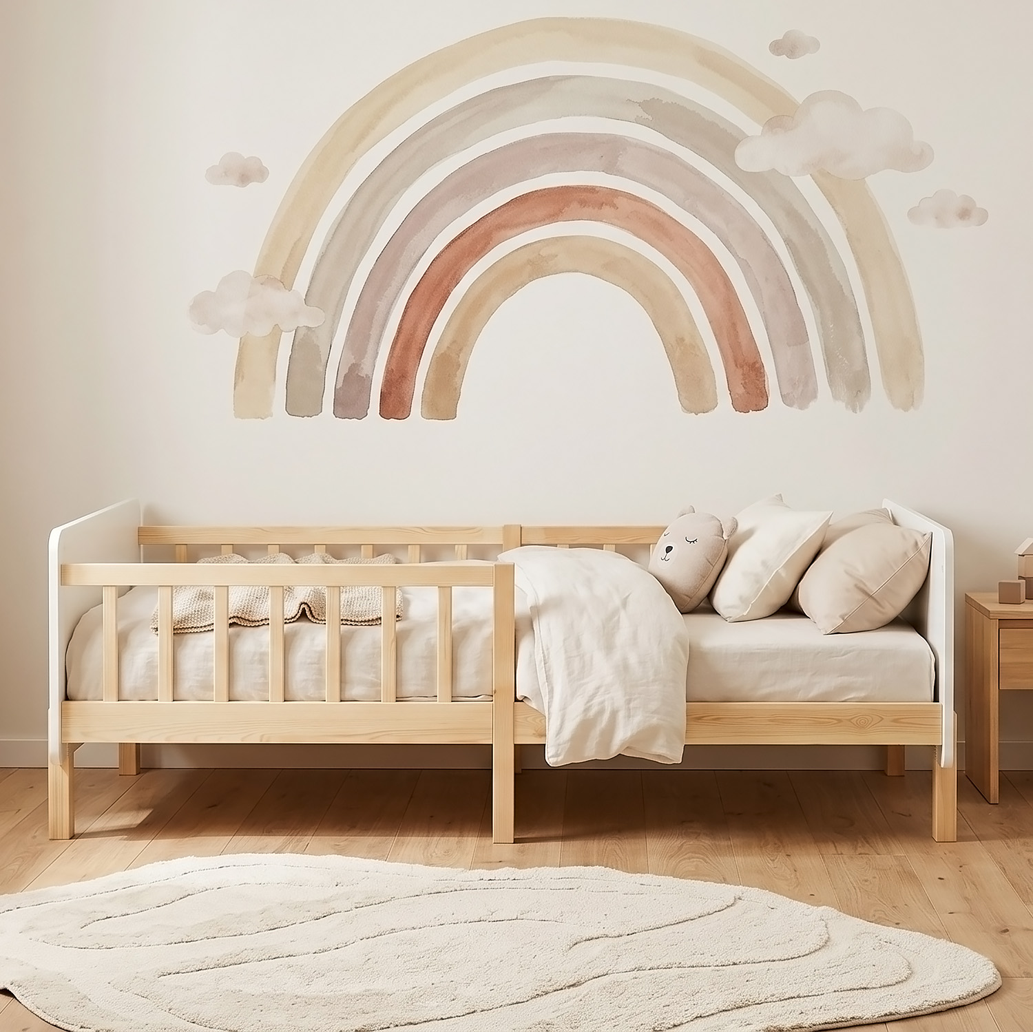 Single bed 90x200 cm White with Mattress Wooden Bed frame Toddler bed with safety rail Kids bed Childrens bed Slatted frame