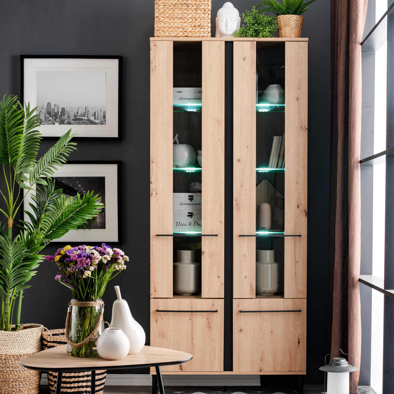 Modern Living Room Unit Cupboard Set Wall Unit TV Set with Storage Entertainment Center Industrial Style
