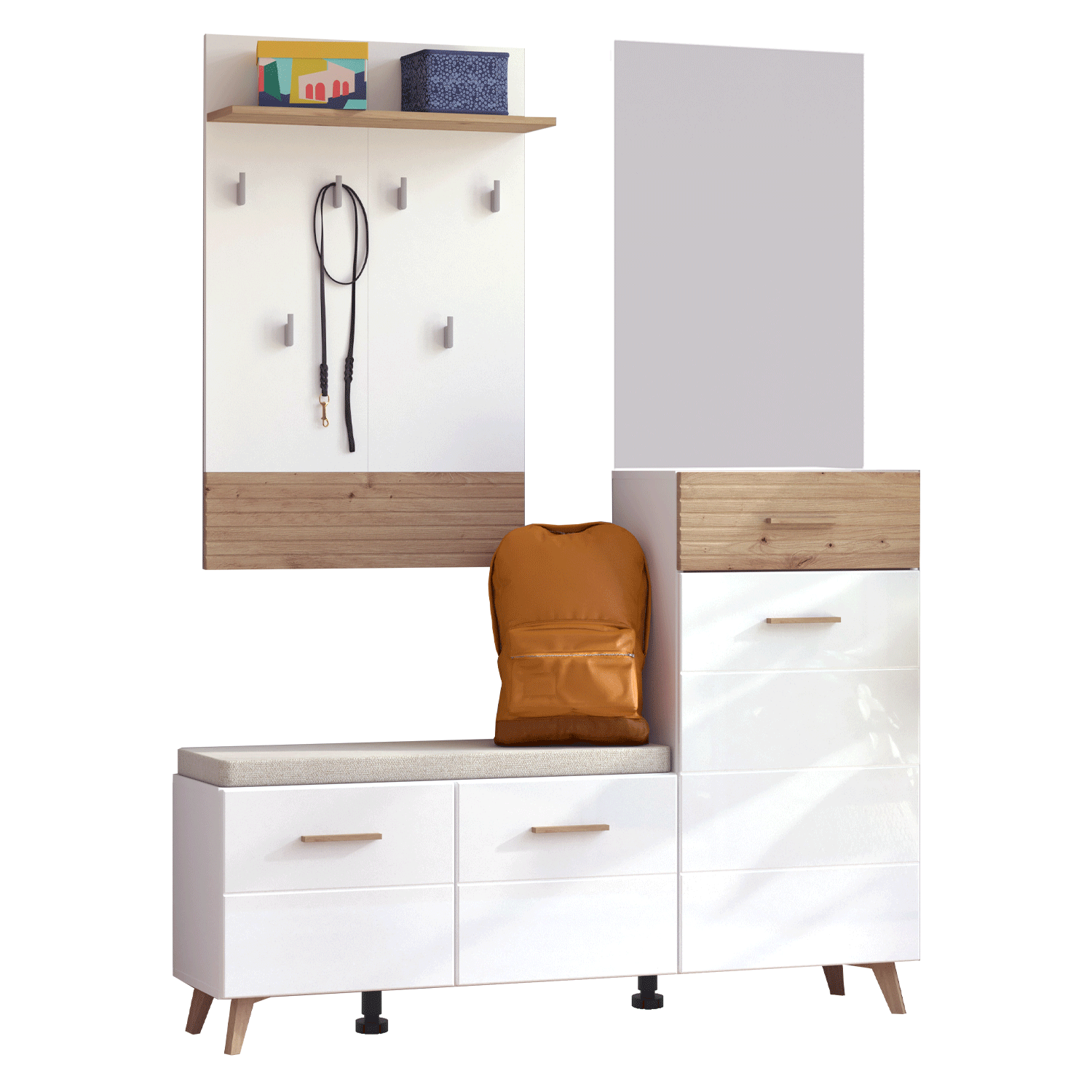Wardrobe Hallway Furniture 3 Piece Set Hall Unit Hallway Wardrobe White Oak Wood