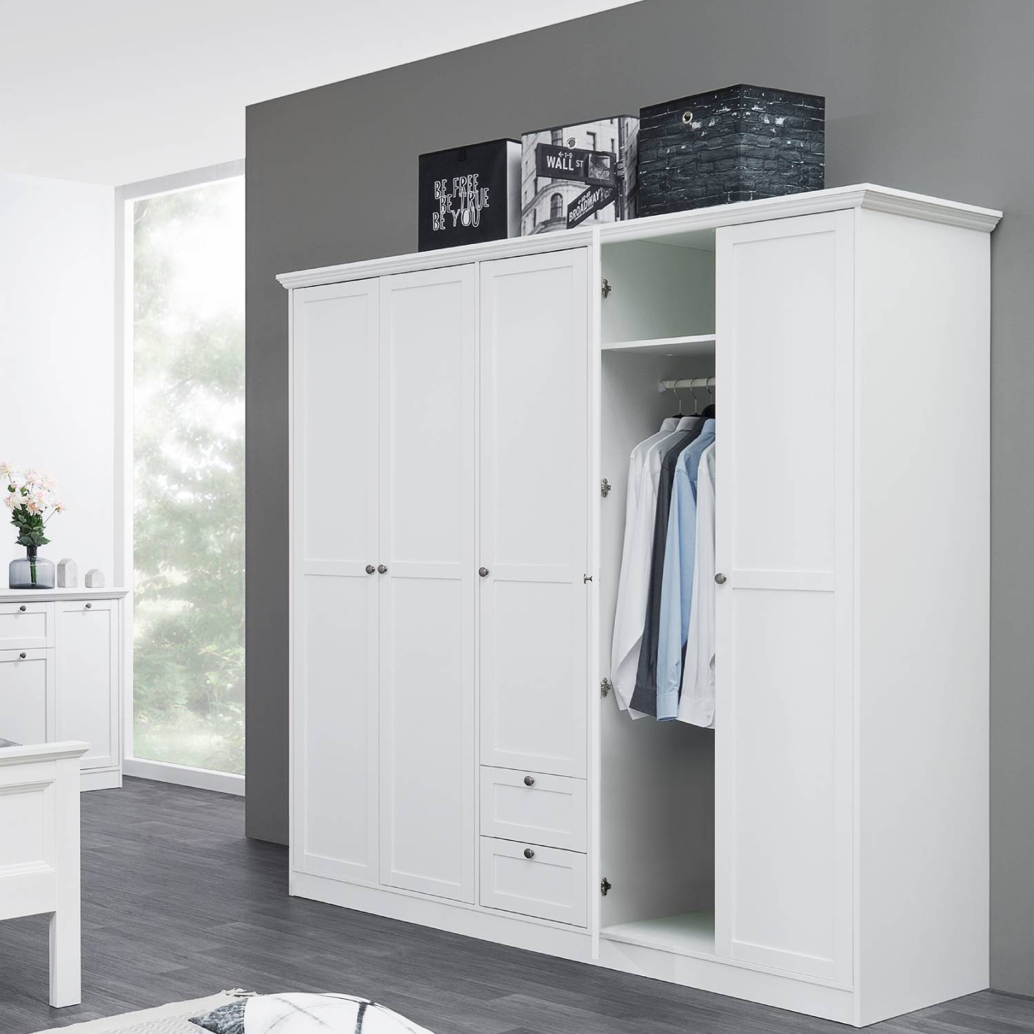Wardrobe Cupboard White with Drawers 5 Doors Bedroom Wardrobe Furniture Storage Closet