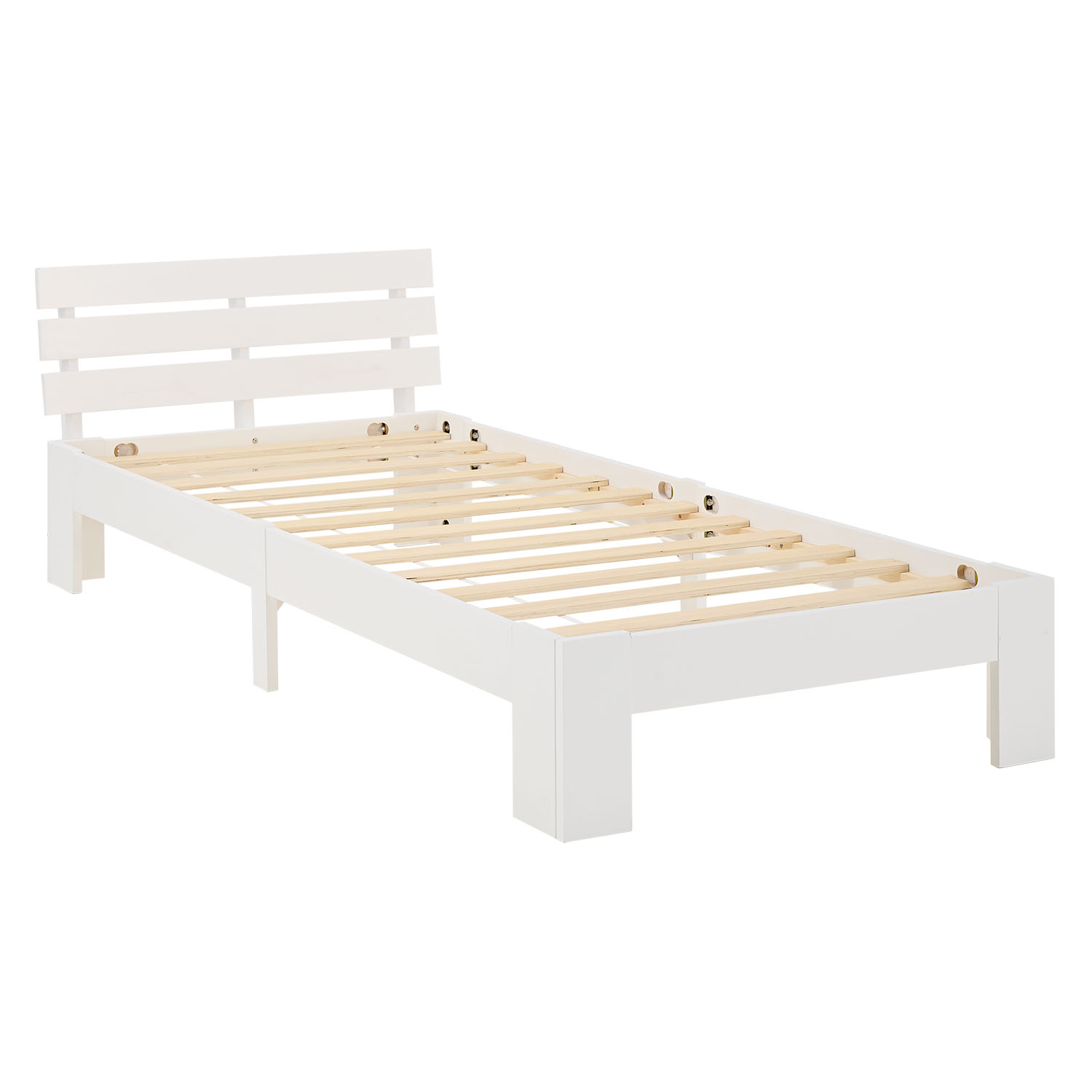 Wood Bed 90x200 cm White | Single Bed | with Spring Mattress | Solid | Youth Guest Bedroom