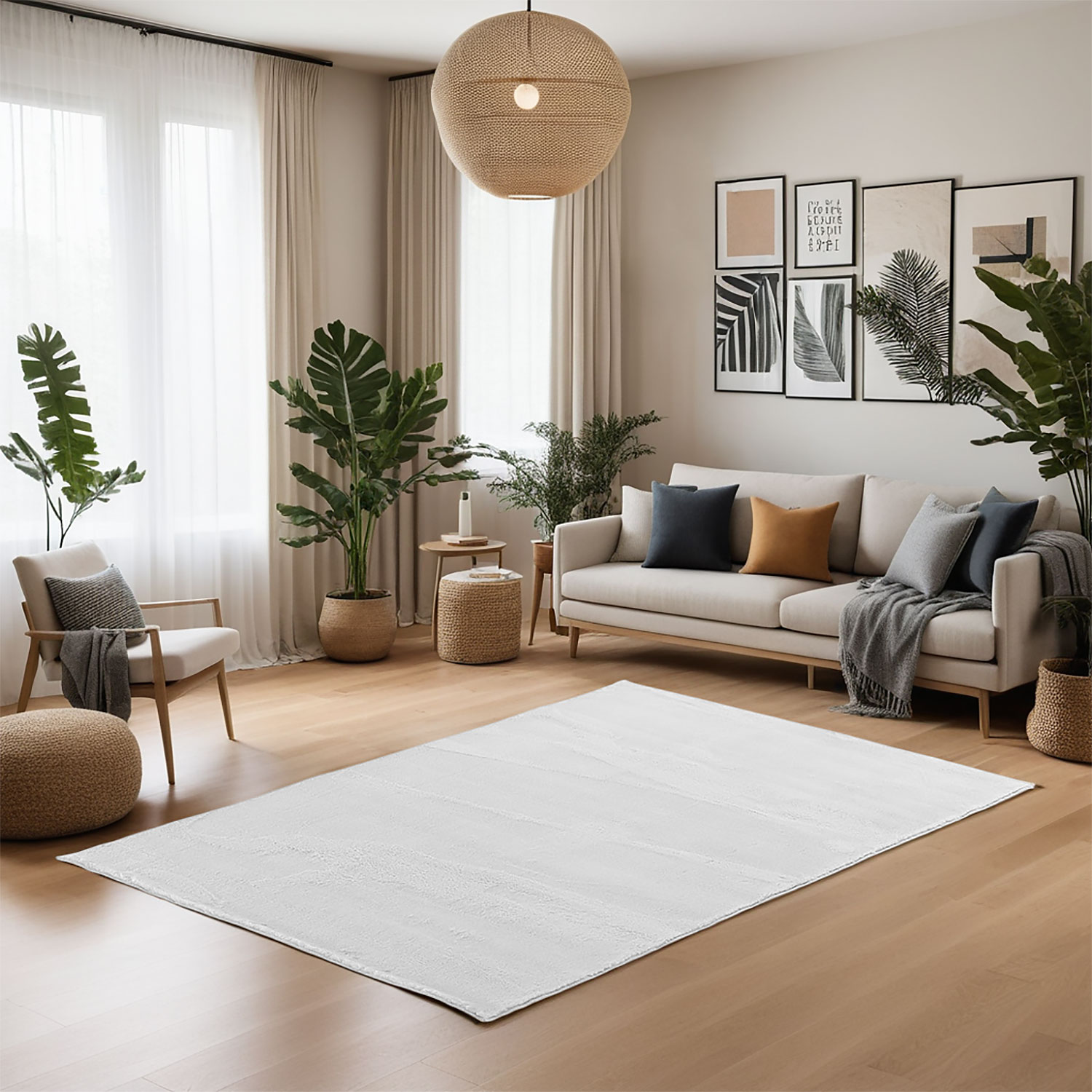 Soft Grey Rug 160x230 cm – Modern Short Pile Living Room Rug – Non Slip Bedroom Carpet – Washable Fluffy Area Rug