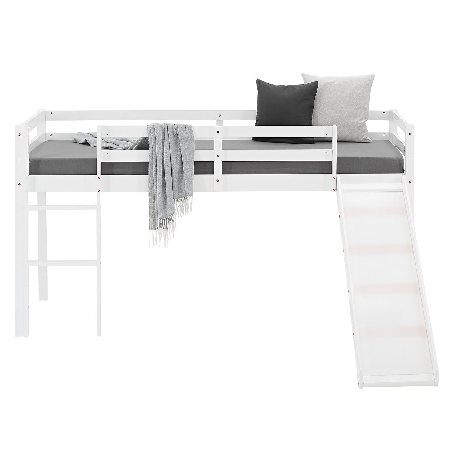 Loft Bed Kids 90x200 cm White | Slide | without Slatted Frame
