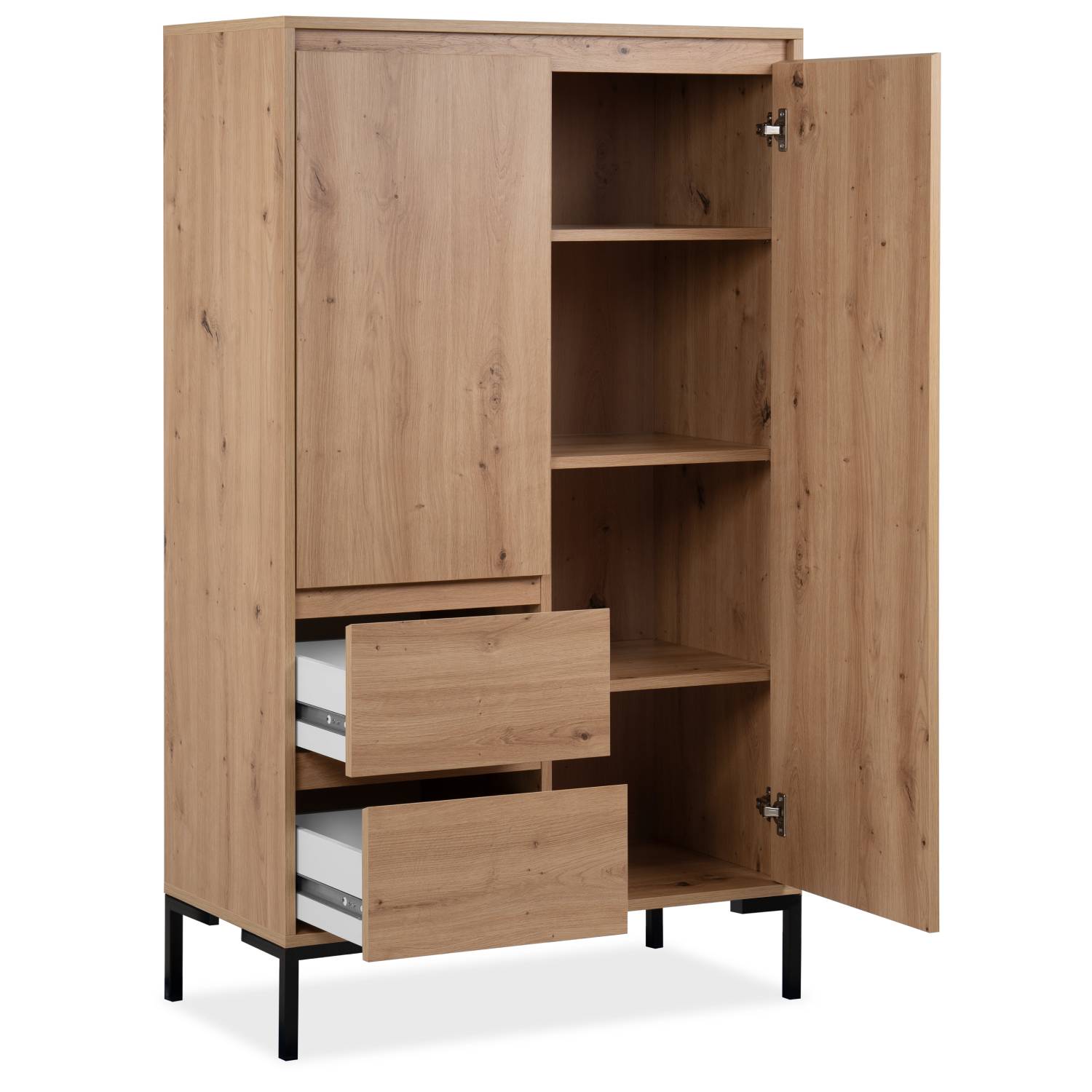 Highboard Sideboard Wood Oak Storage 2 Drawers Cabinet Buffet Credenza Living Room Cupboard